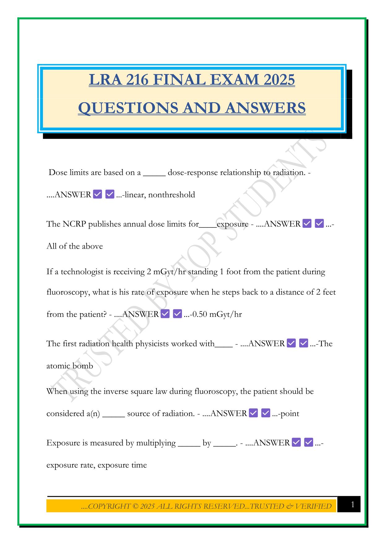 LRA 216 FINAL EXAM 2025 QUESTIONS AND ANSWERS