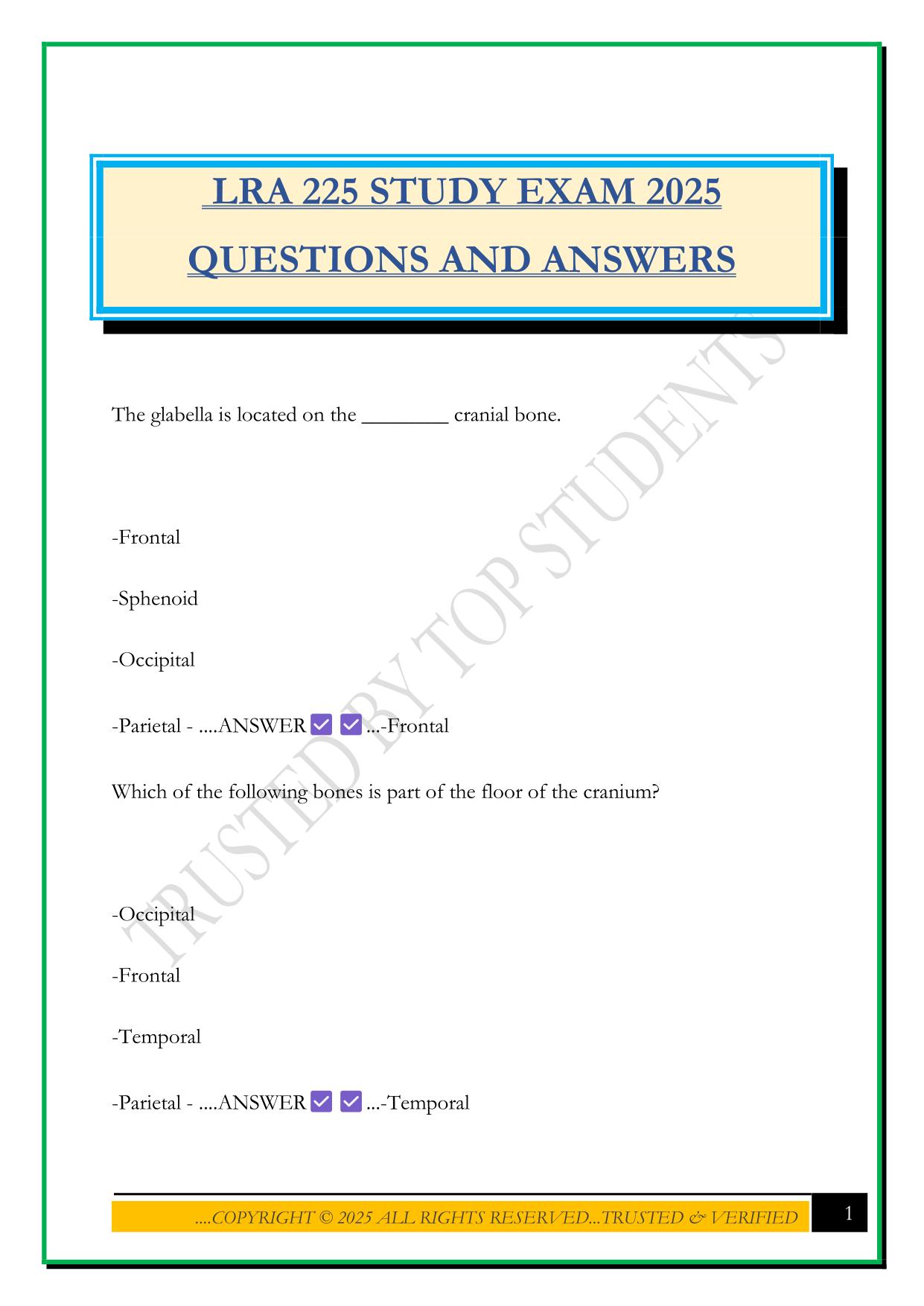 LRA 225 STUDY EXAM 2025 QUESTIONS AND ANSWERS