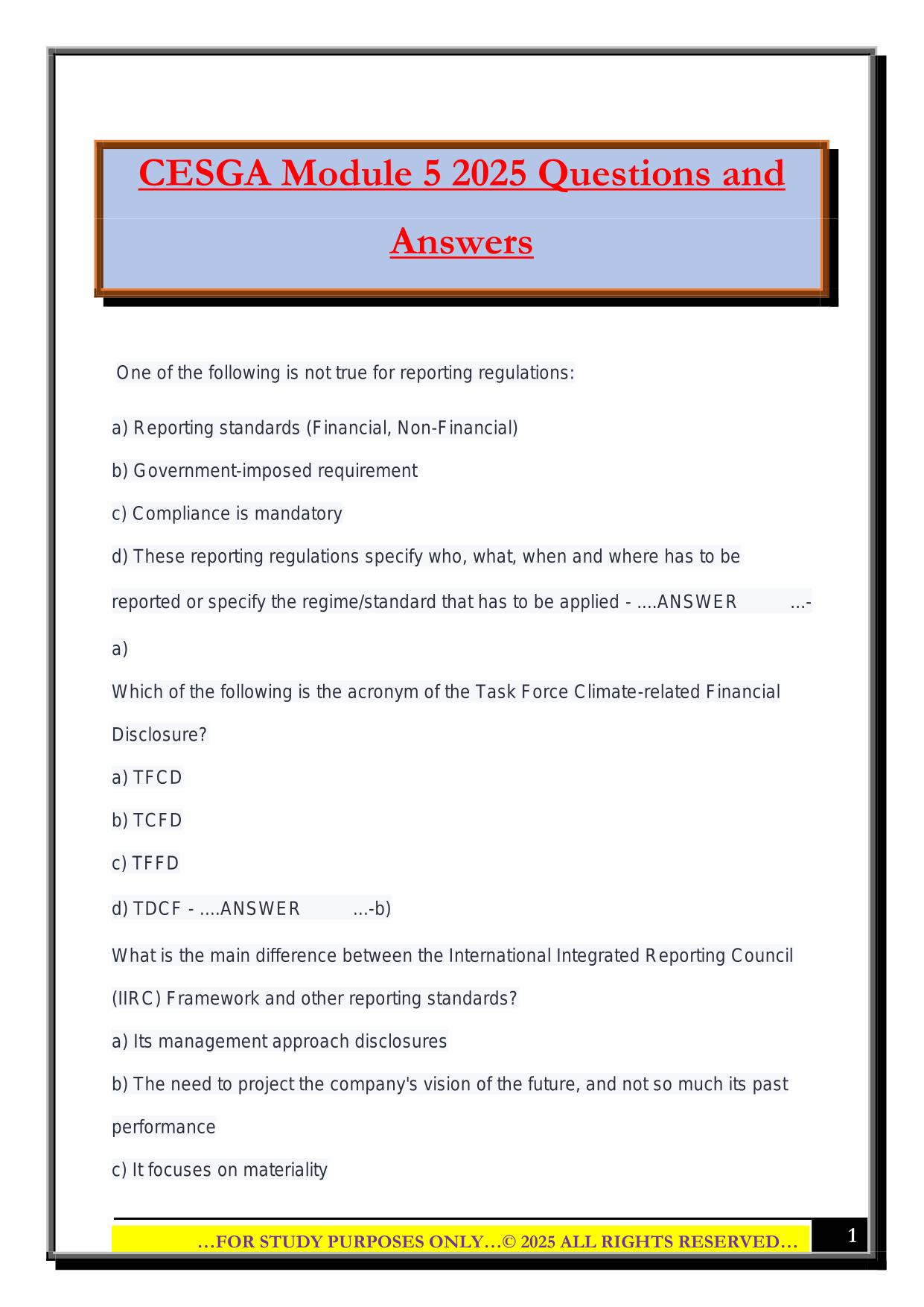 CESGA Module 5 2025 Questions and Answers