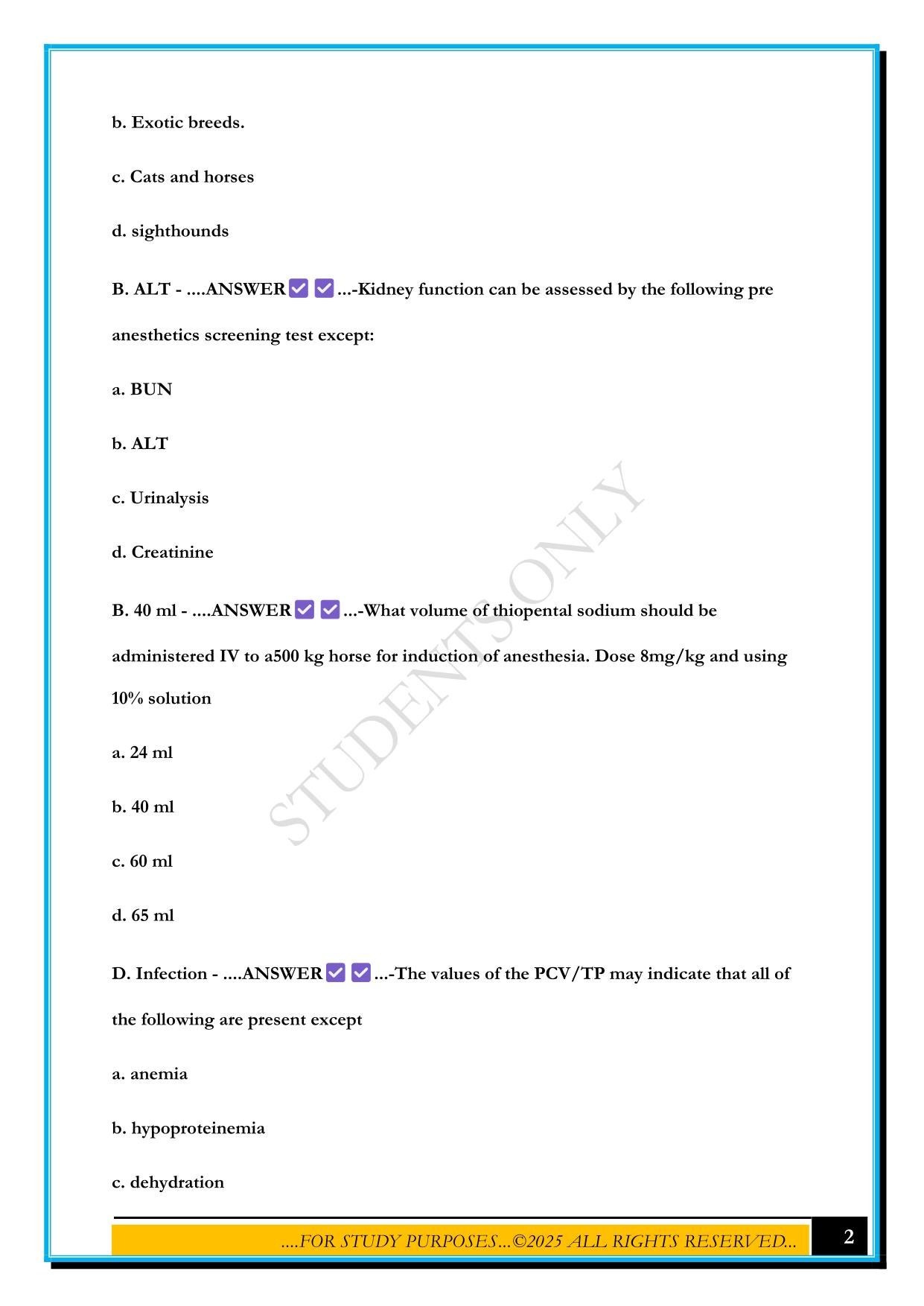 ANESTHESIA EXAM 1 TEST QUESTIONS 2025 WITH ANSWERS