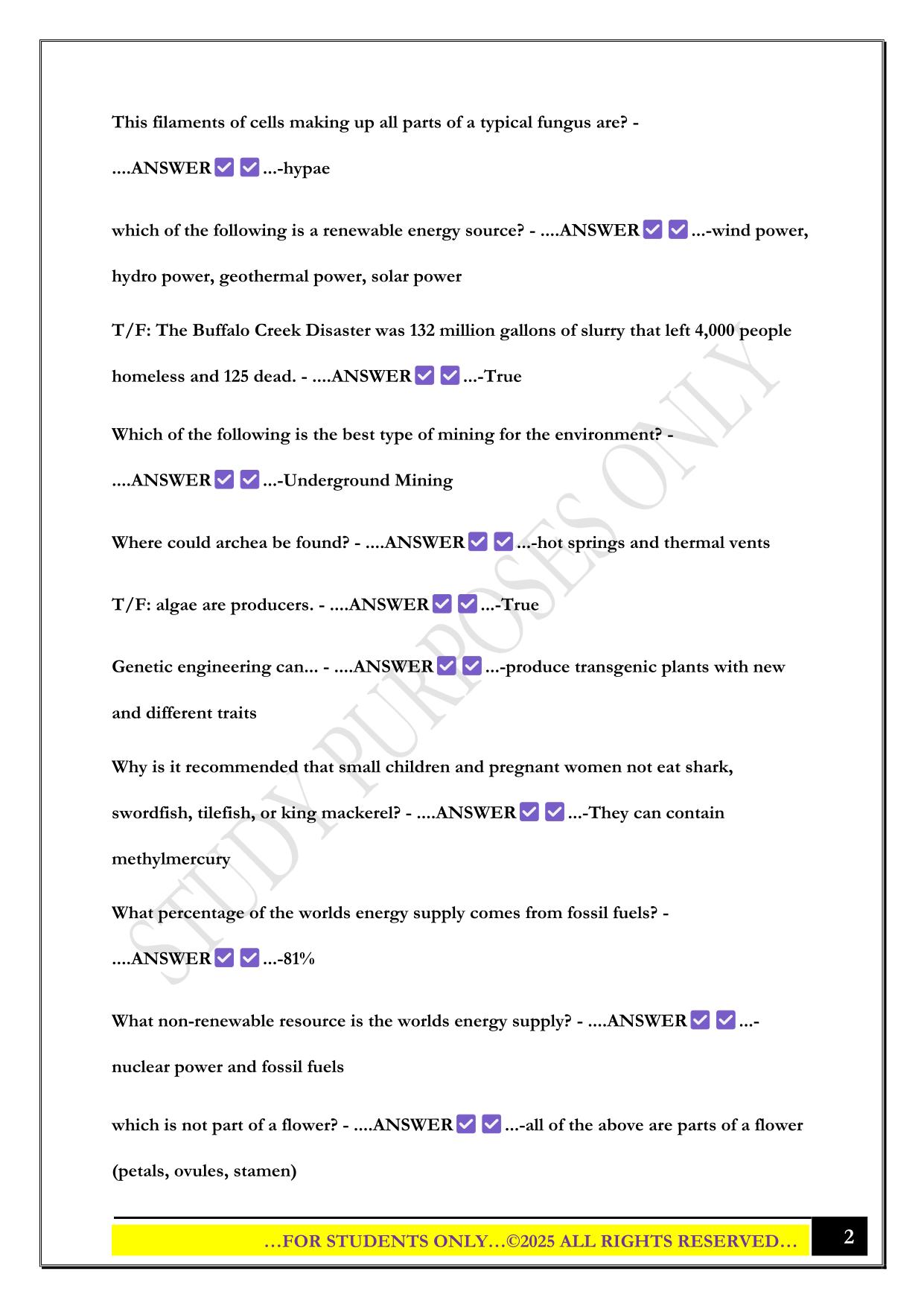BIO 100 Exam 5 2025 Questions and Answers