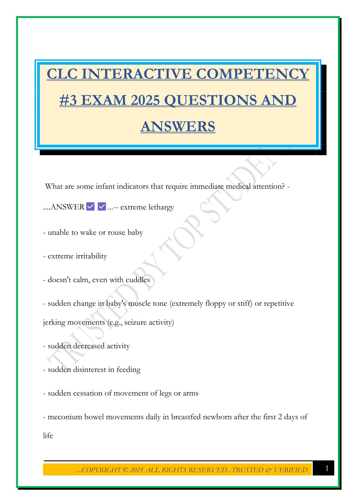 CLC INTERACTIVE COMPETENCY #3 EXAM 2025 QUESTIONS AND ANSWERS