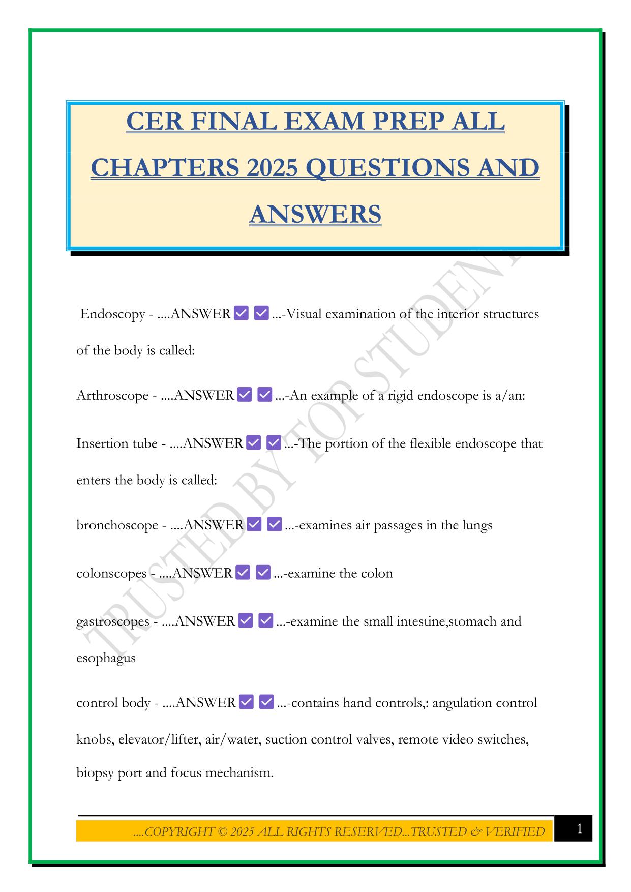 CER FINAL EXAM PREP ALL CHAPTERS 2025 QUESTIONS AND ANSWERS