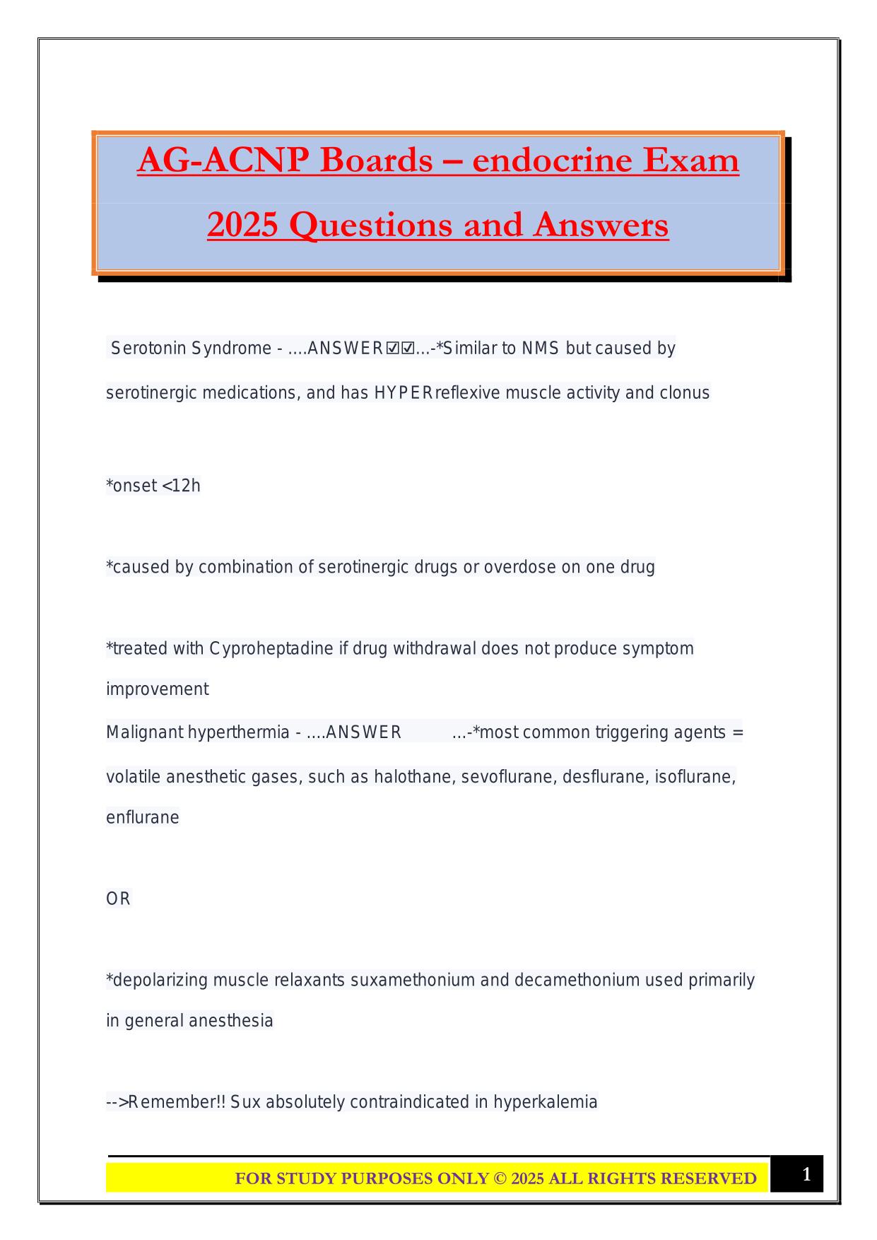 AG-ACNP Boards – endocrine Exam 2025 Questions and Answers