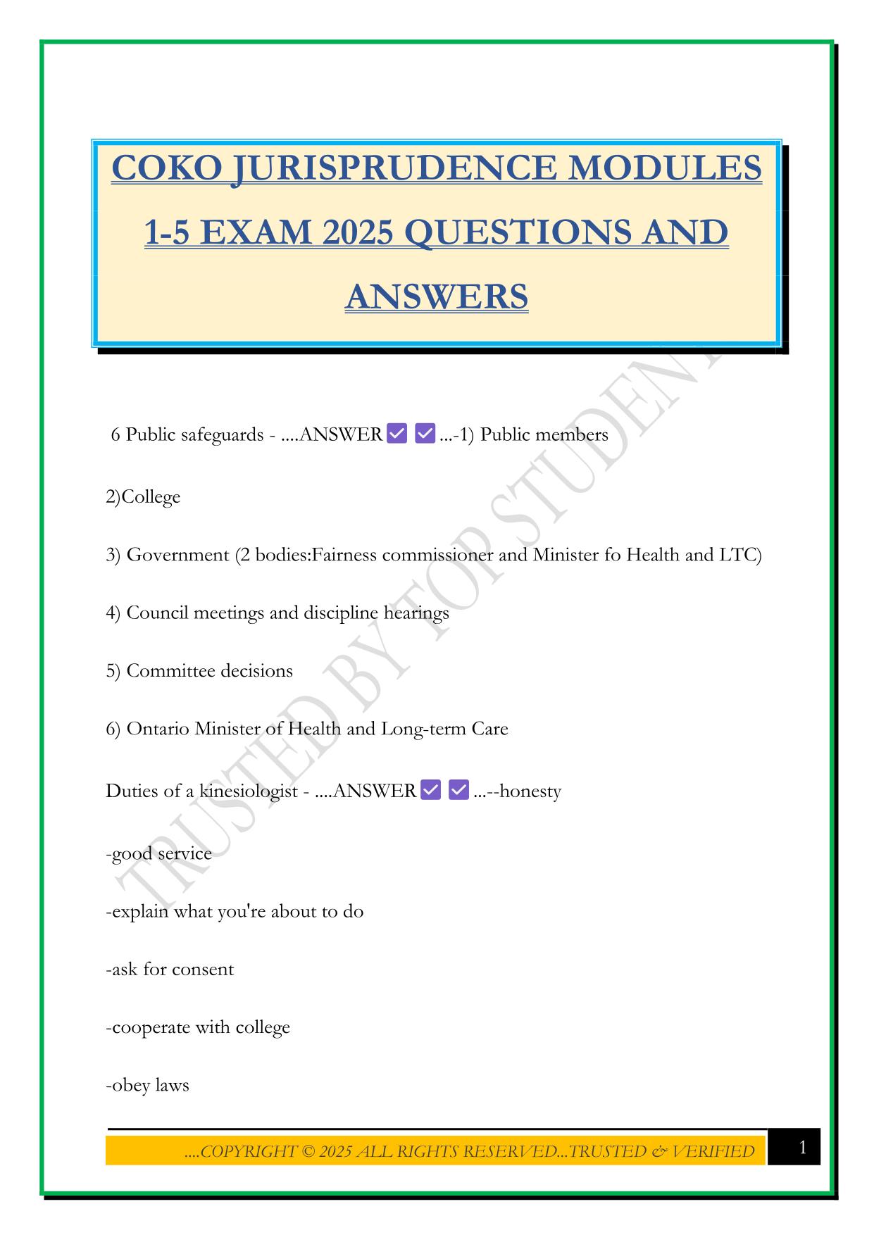 COKO JURISPRUDENCE MODULES 1-5 EXAM 2025 QUESTIONS AND ANSWERS