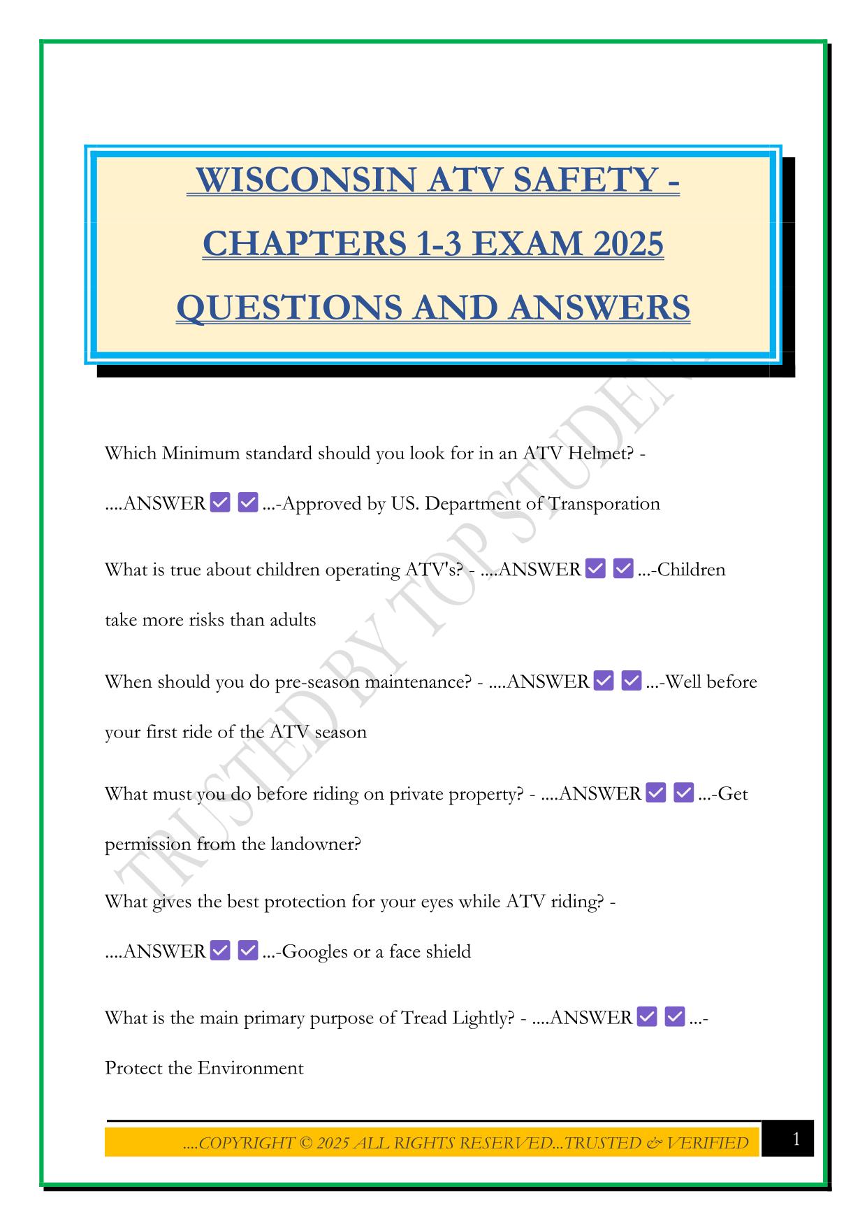 WISCONSIN ATV Bundled Exams Questions and Answers |100% Pass |Verified and Updated