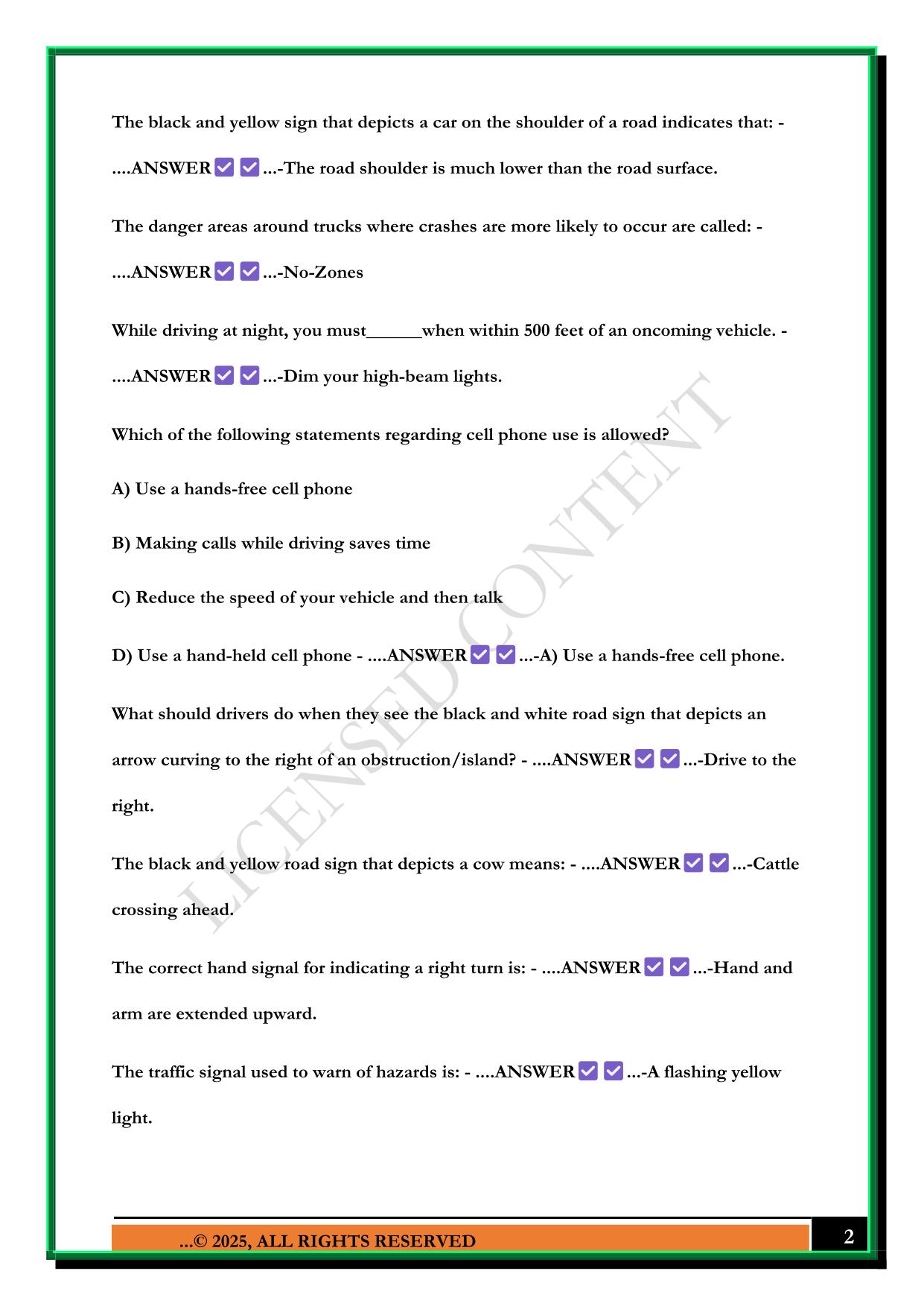 DMV TEST PRACTICE 2025 QUESTIONS AND ANSWERS