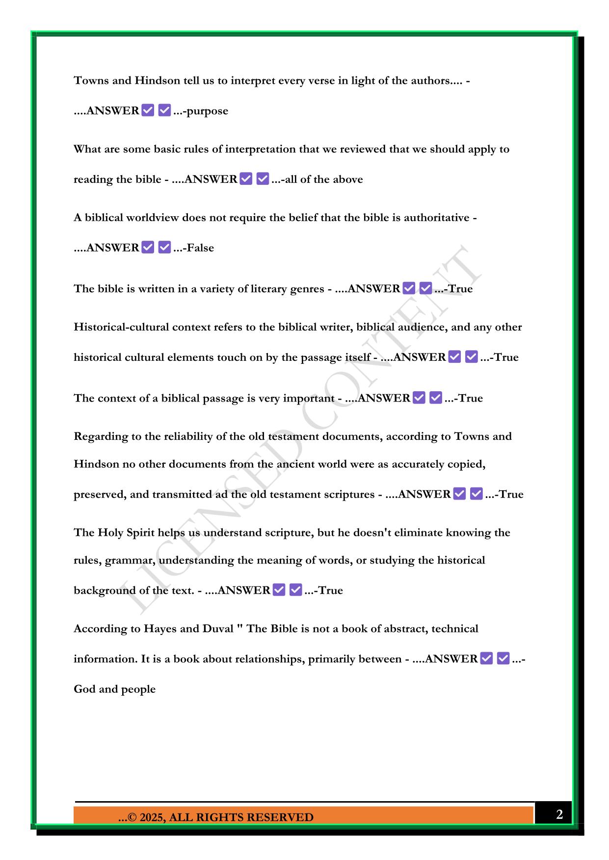 BIBL-104 QUIZ 1, BIBL 104 EXAM 1 2025 QUESTIONS AND ANSWERS