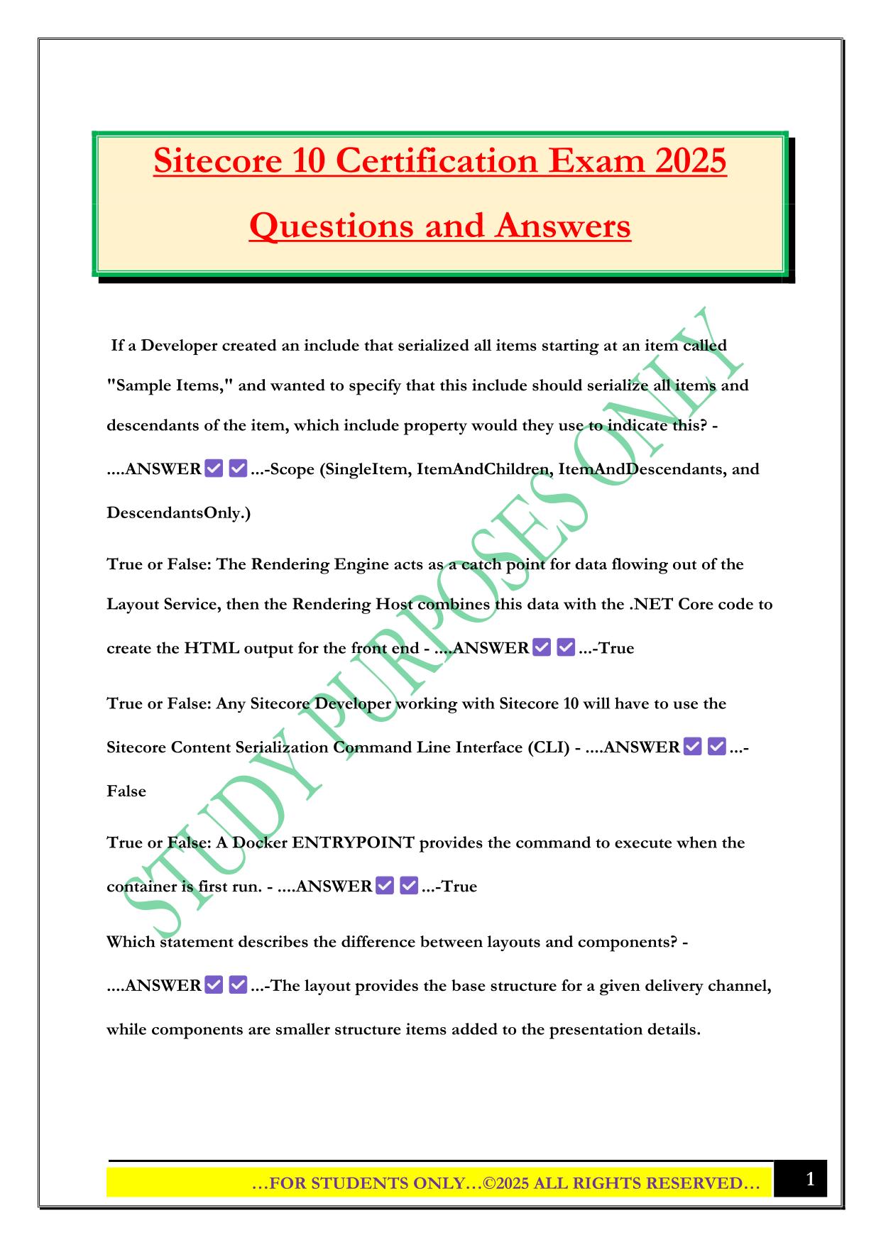 Sitecore 10 Certification Exam 2025 Questions and Answers