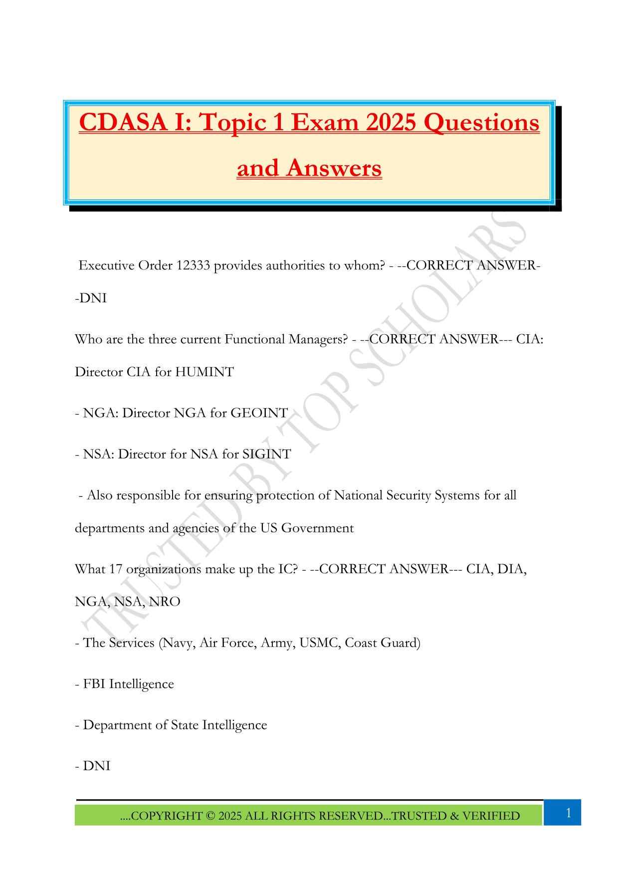CDASA I: Topic 1 Exam 2025 Questions and Answers