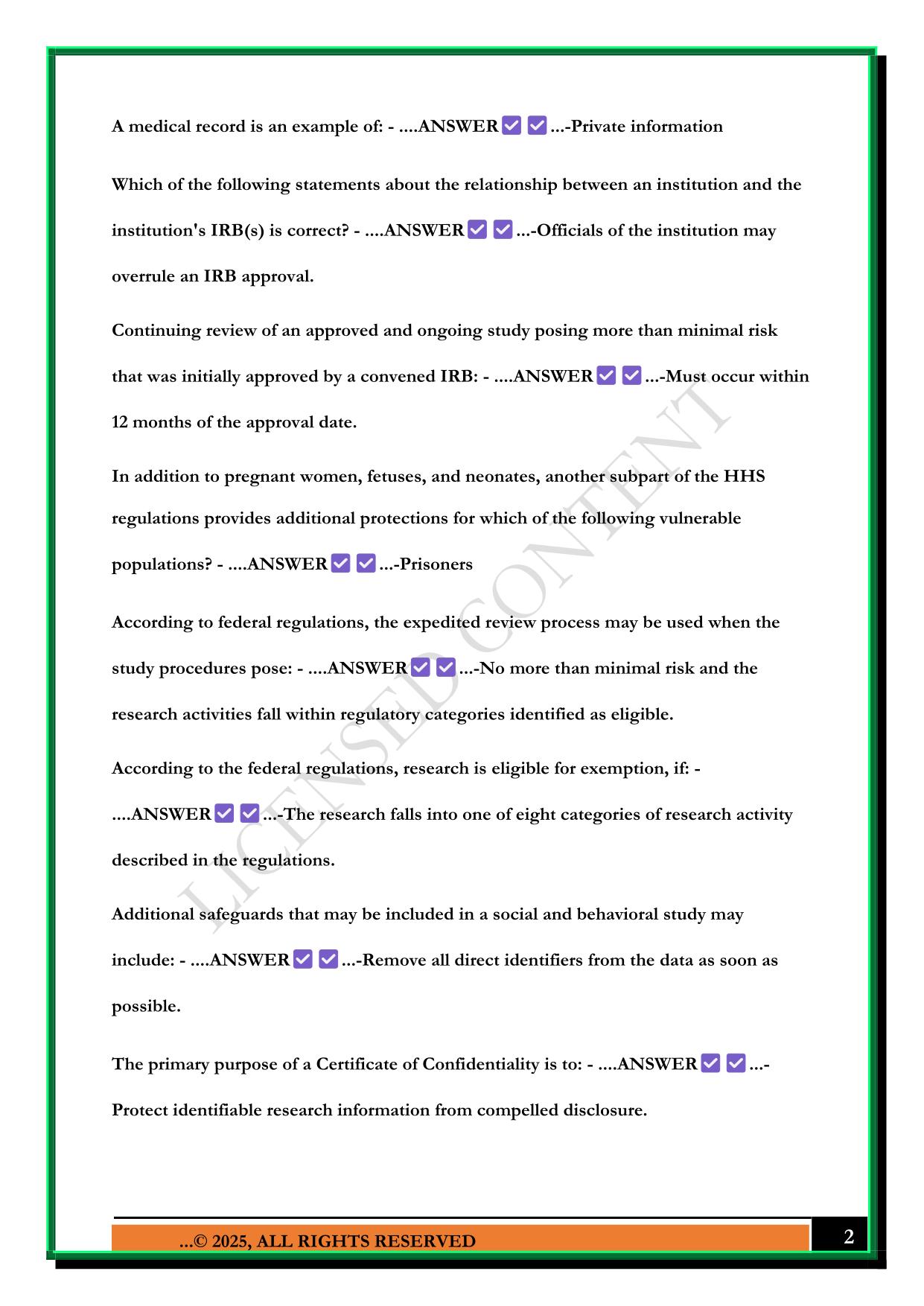 CITI STUDY 2 EXAM 2025 QUESTIONS AND ANSWERS