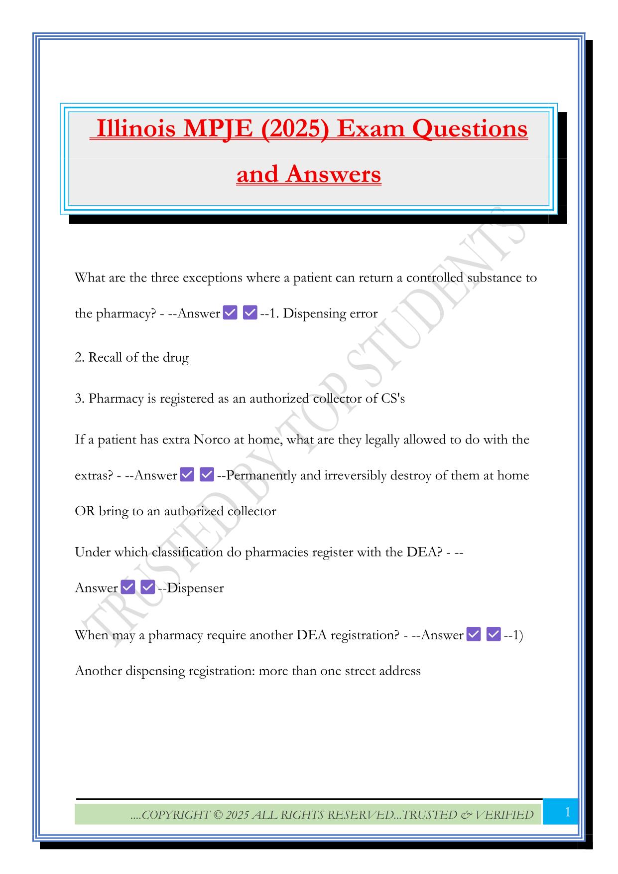 Illinois MPJE (2025) Exam Questions and Answers
