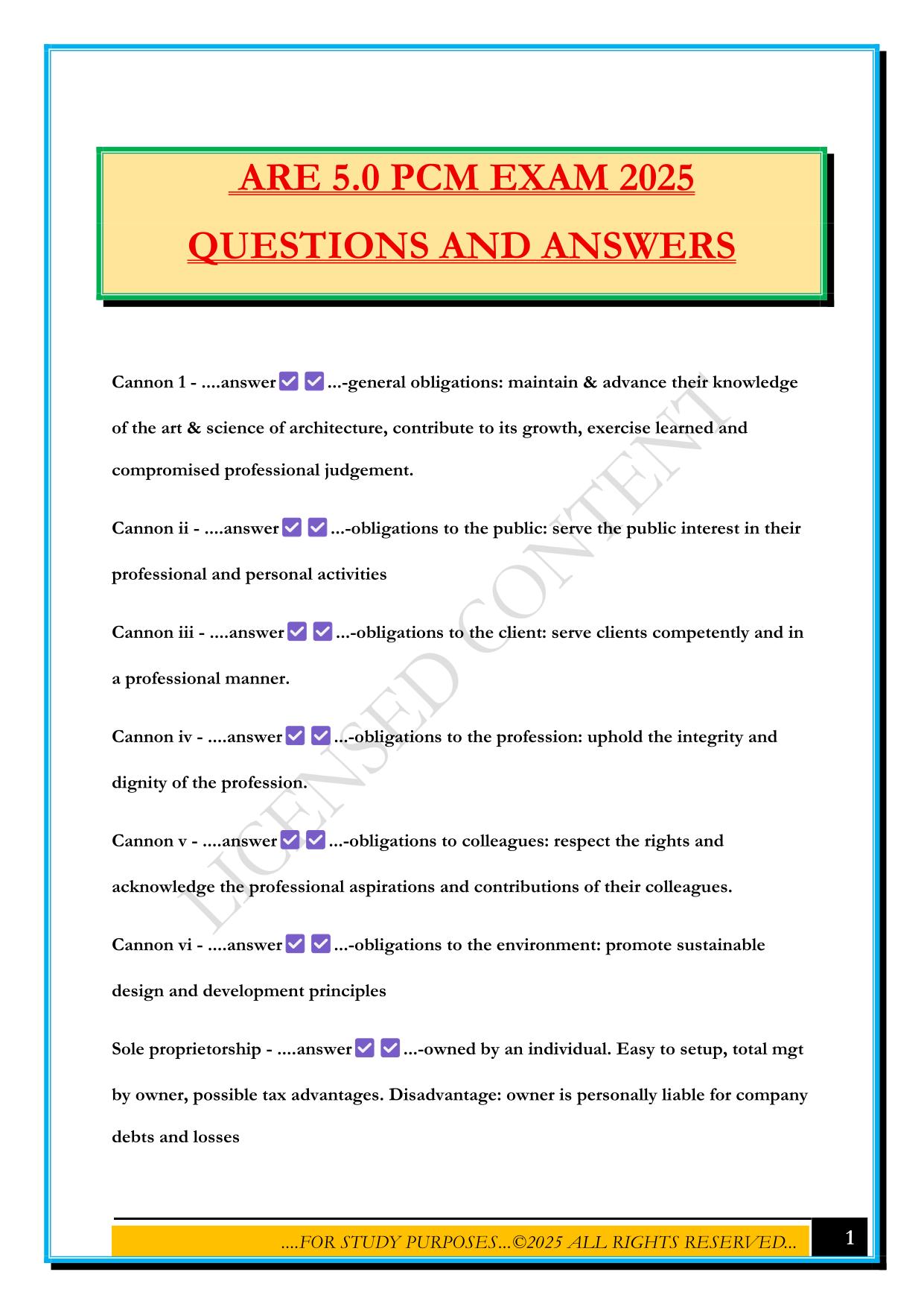 ARE 5.0 PCM EXAM 2025 QUESTIONS AND ANSWERS