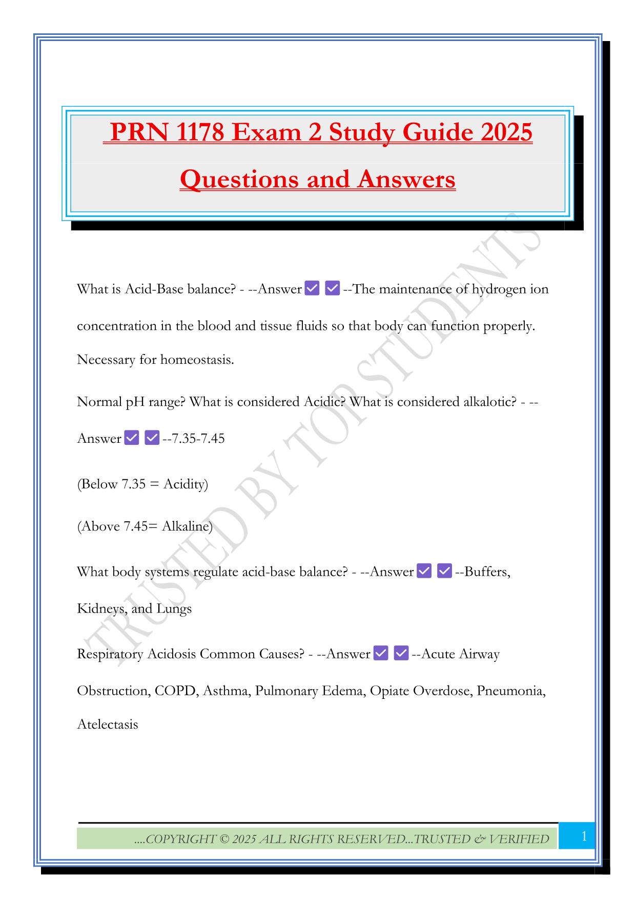 PRN 1178 Exam 2 Study Guide 2025 Questions and Answers