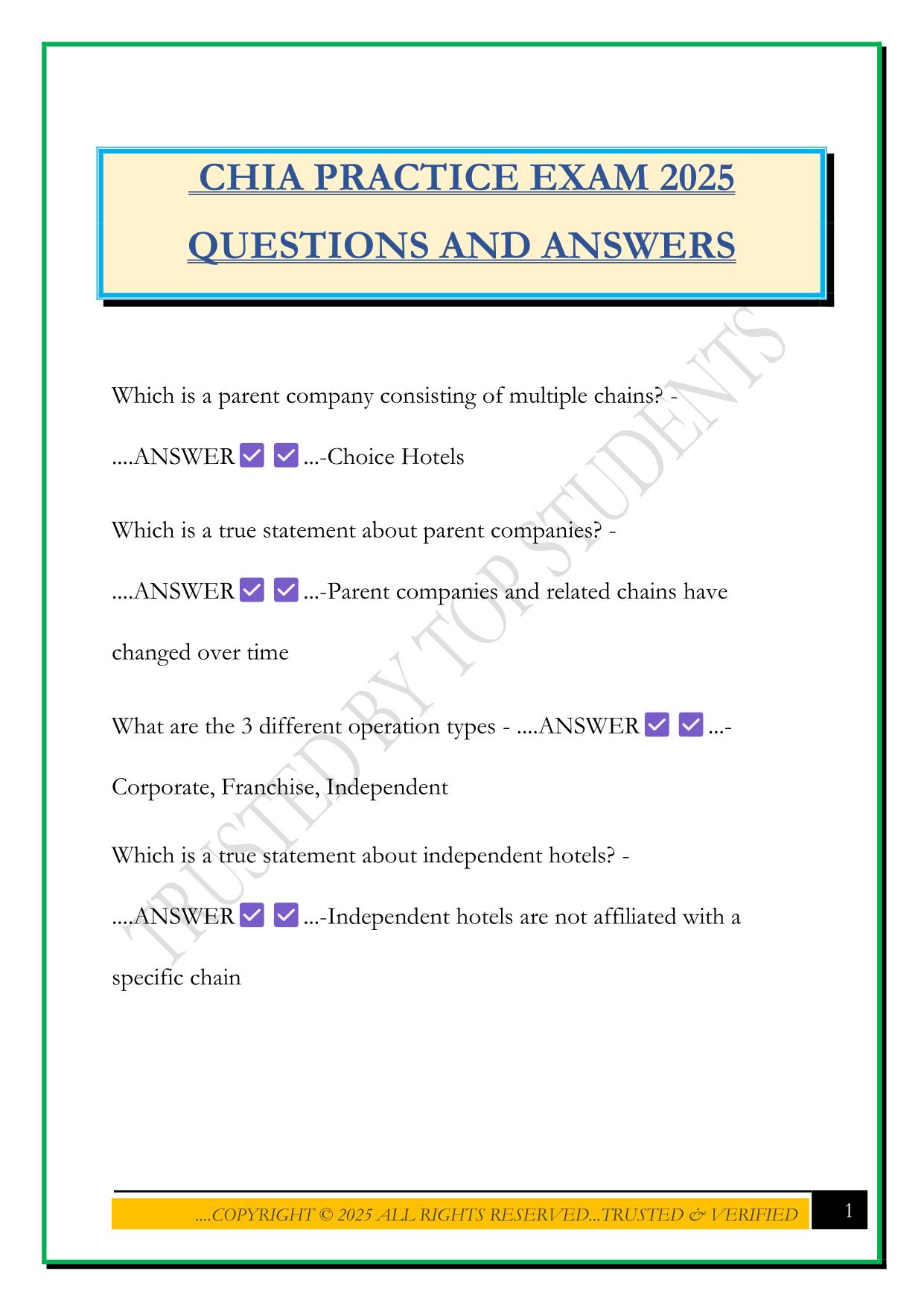 CHIA PRACTICE EXAM 2025 QUESTIONS AND ANSWERS