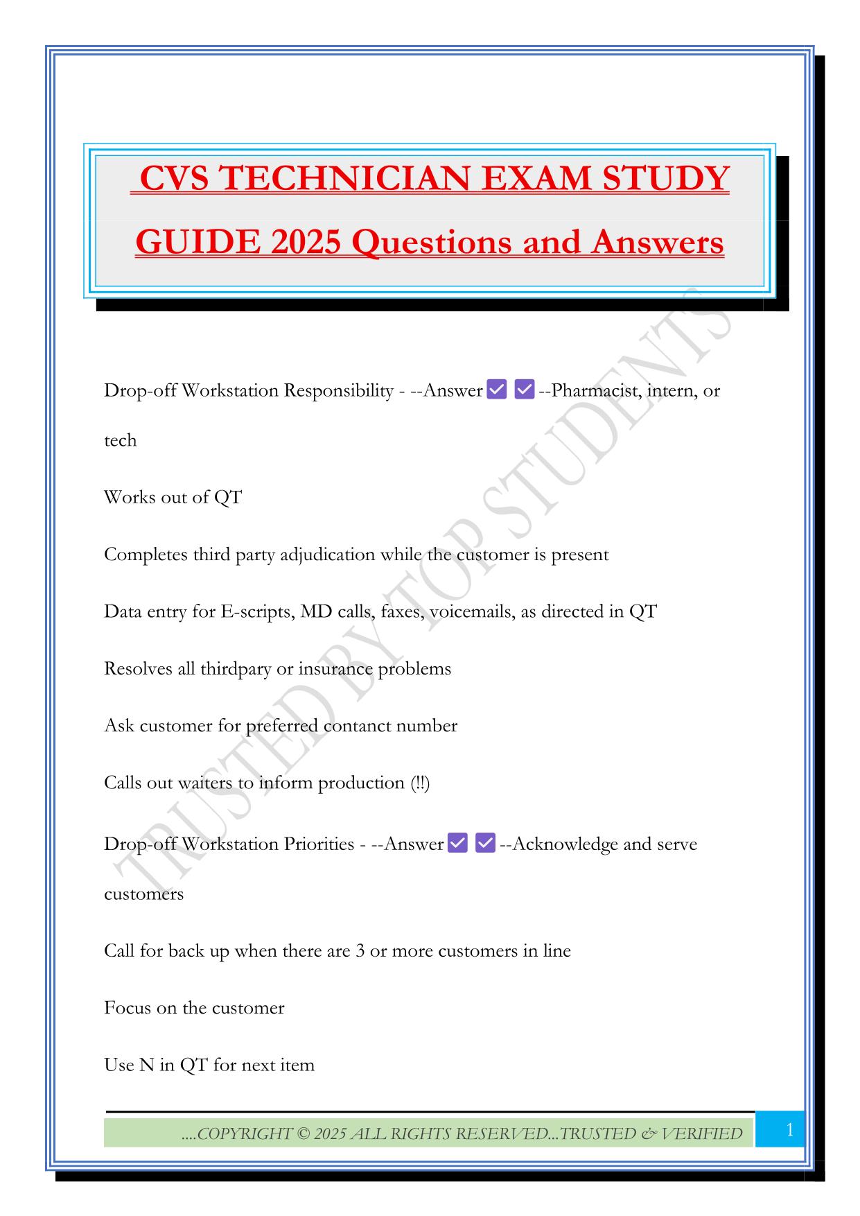 CVS TECHNICIAN EXAM STUDY GUIDE 2025 Questions and Answers