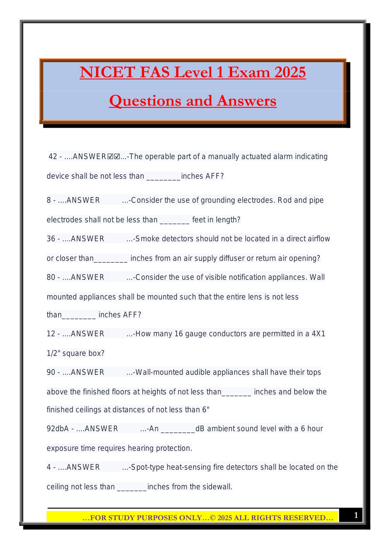 NICET FAS Level 1 Exam 2025 Questions and Answers