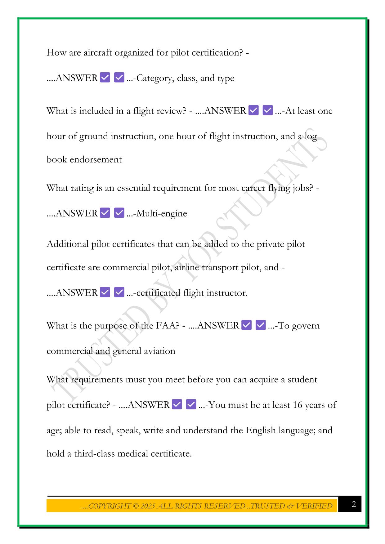 AVIATION FUNDAMENTALS- EXAM 1 REVIEW 2025 QUESTIONS AND ANSWERS