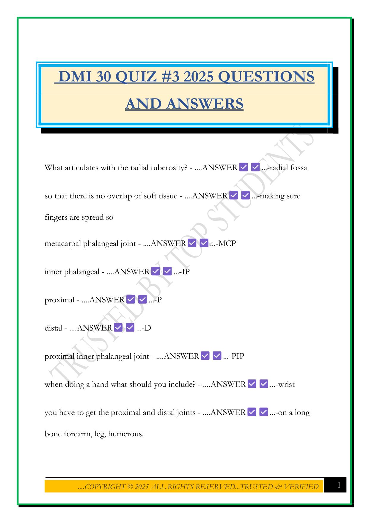 DMI 30 QUIZ #3 2025 QUESTIONS AND ANSWERS