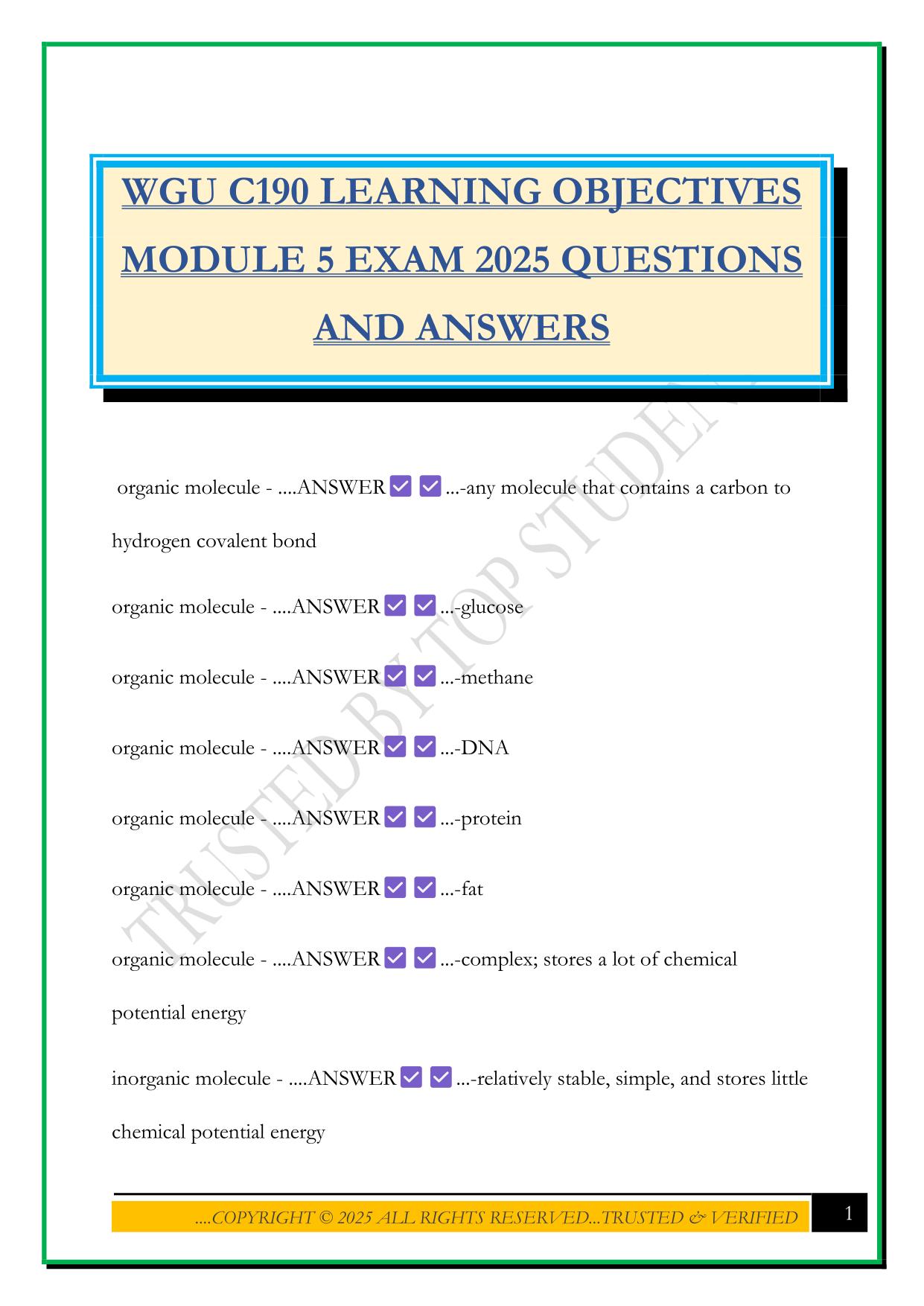 WGU C190 LEARNING OBJECTIVES MODULE 5 EXAM 2025 QUESTIONS AND ANSWERS