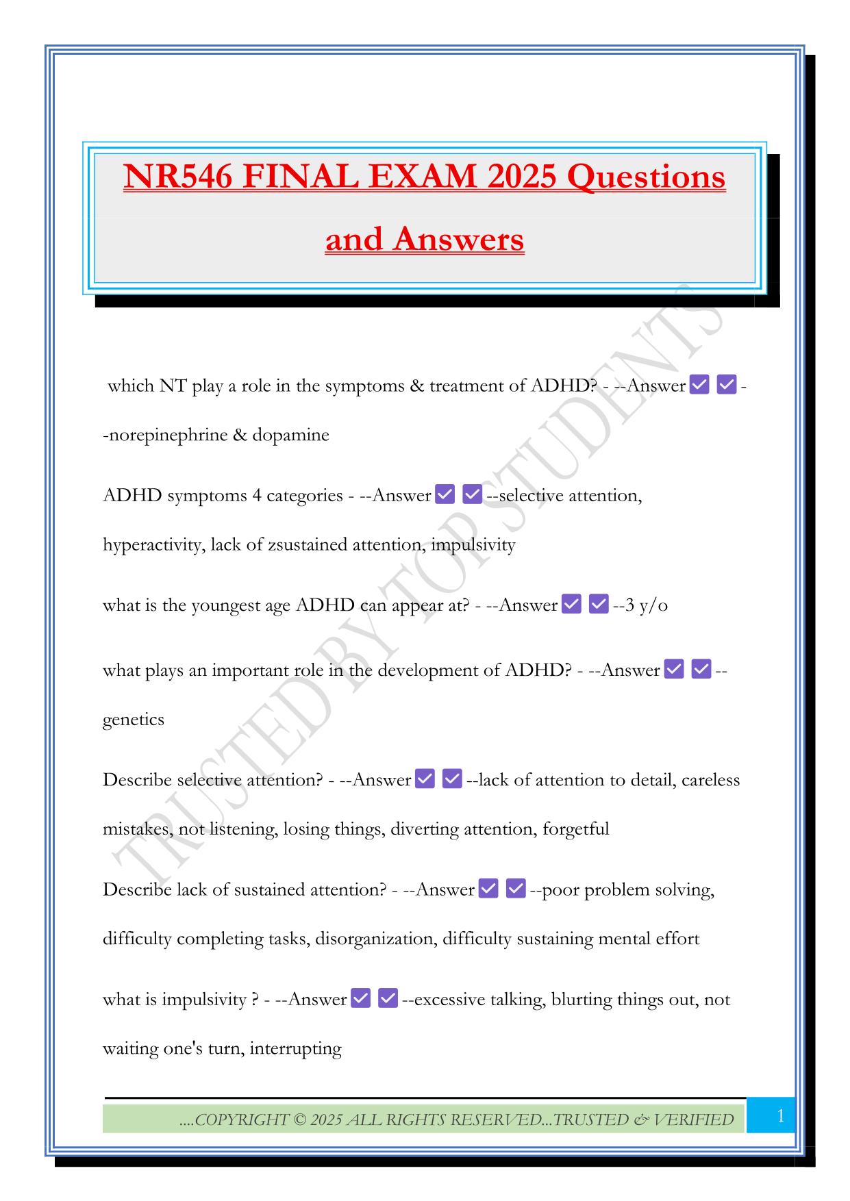 NR546 FINAL EXAM 2025 Questions and Answers