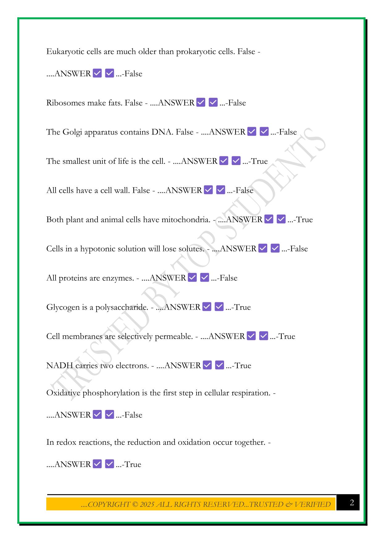 BIO 100 FINAL EXAM SBCC 2025 QUESTIONS AND ANSWERS