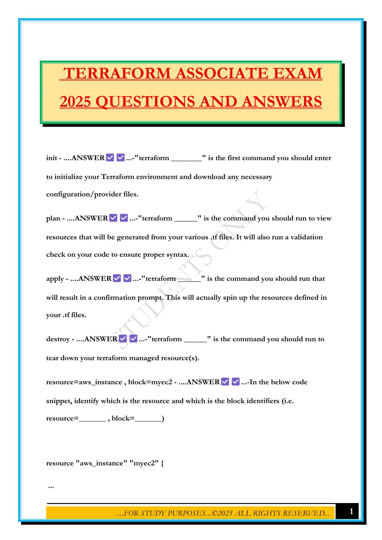 TERRAFORM ASSOCIATE EXAM 2025 QUESTIONS AND ANSWERS