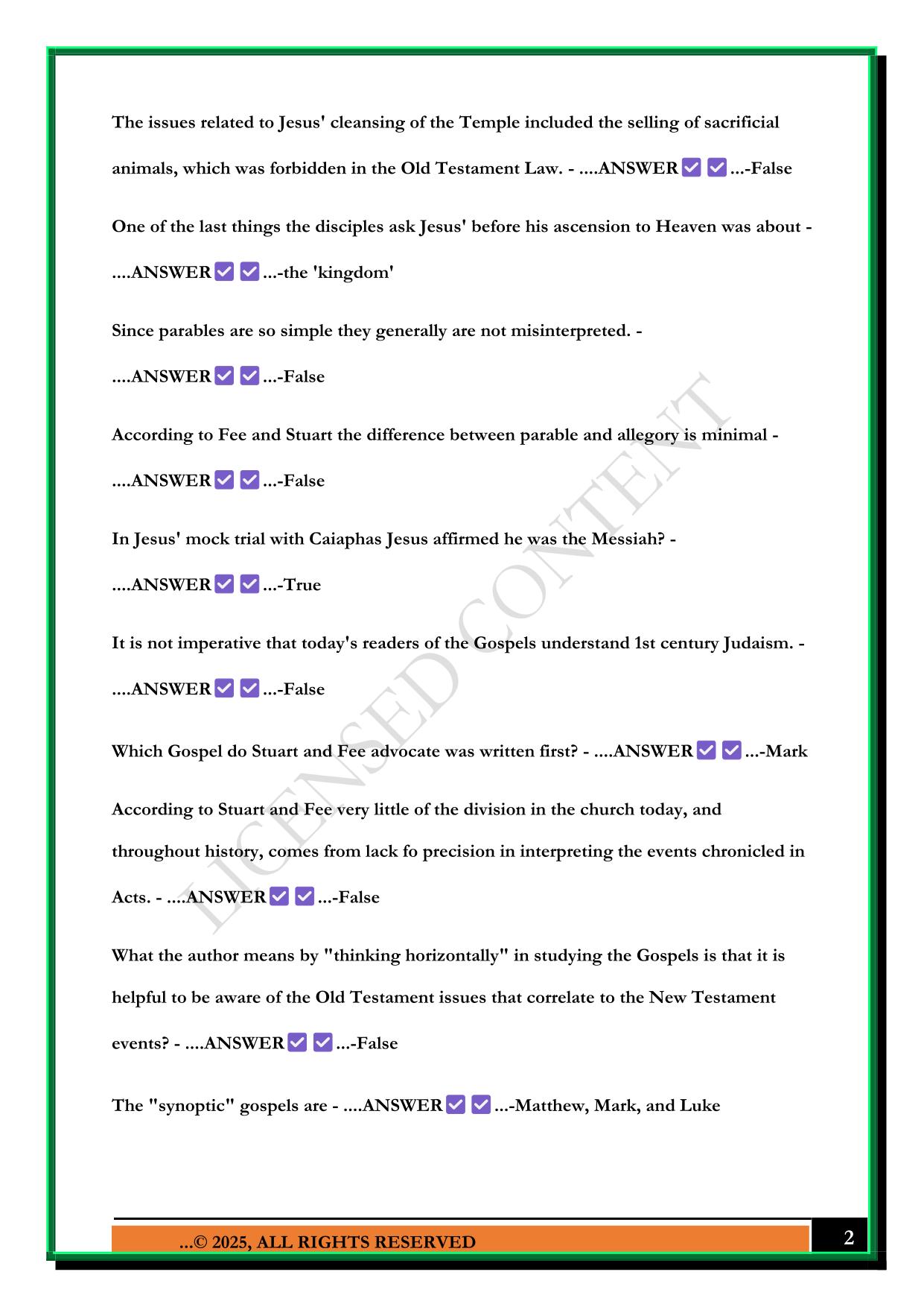 BIBL 104 STUDY GUIDE QUIZ 6 2025 QUESTIONS AND ANSWERS
