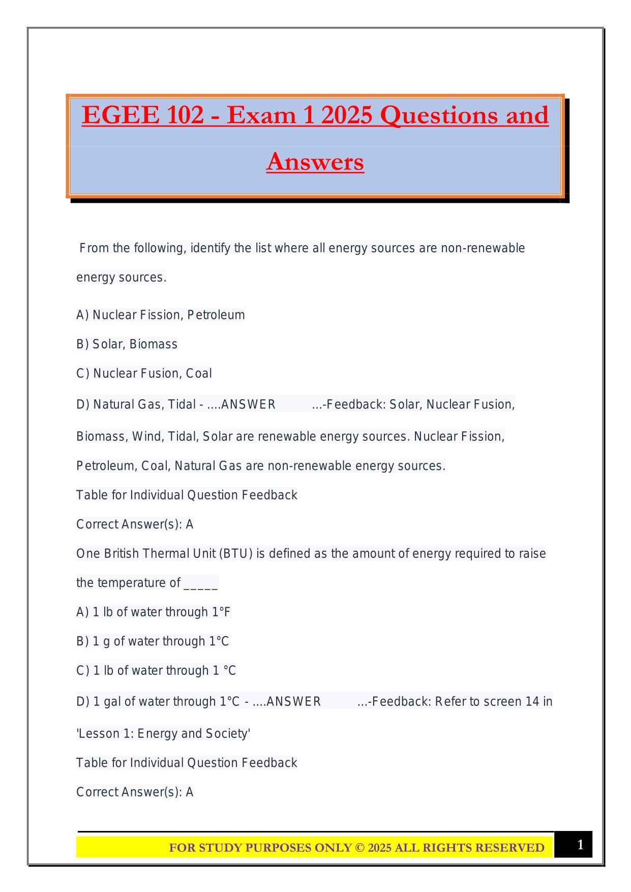 EGEE 102 - Exam 1 2025 Questions and Answers