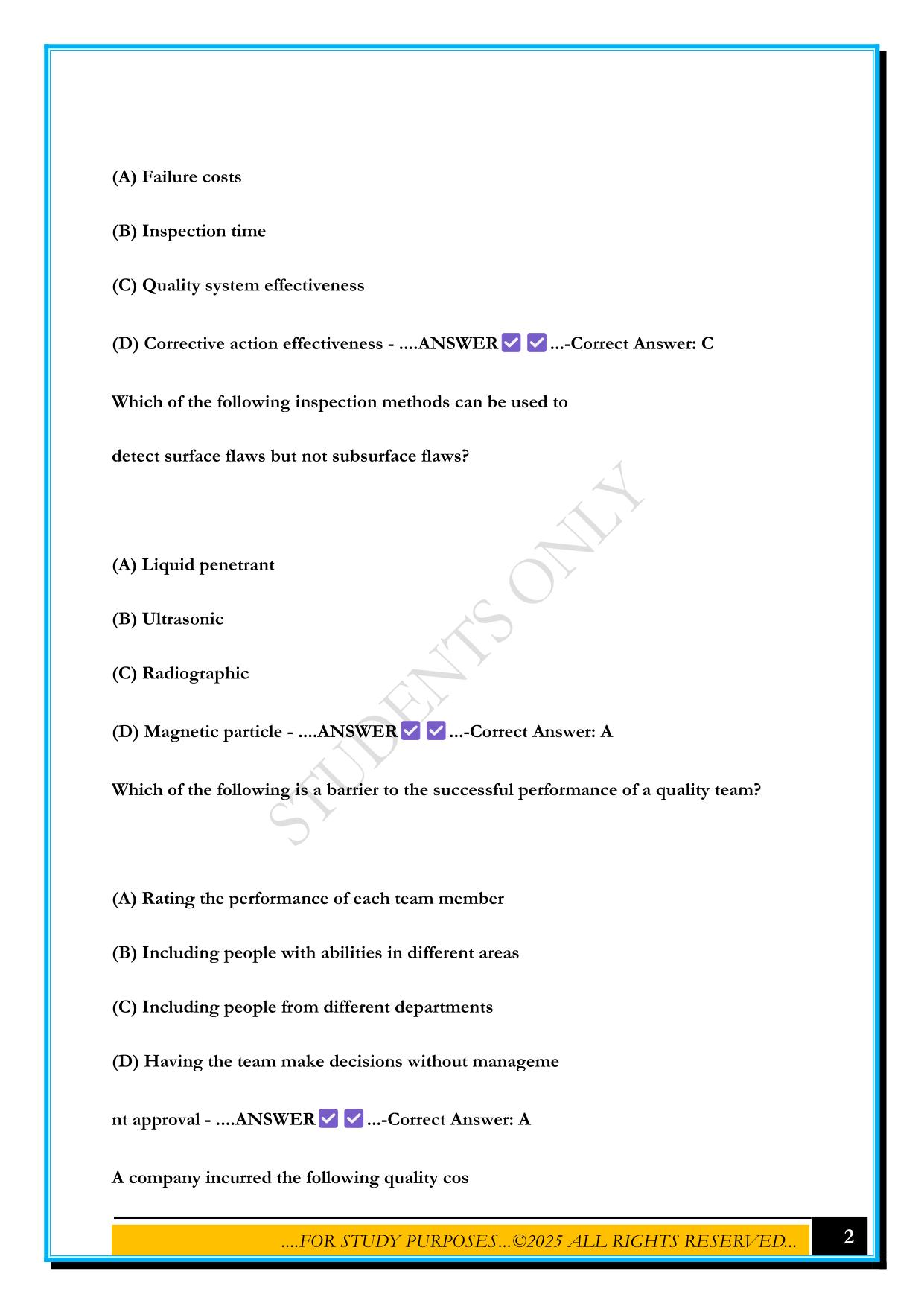 CQE - SAMPLE EXAM – ASQ 2025 QUESTIONS AND ANSWERS