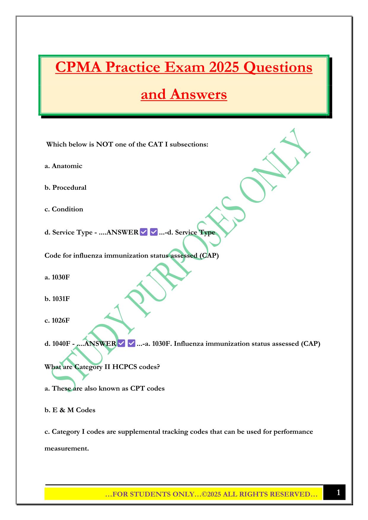 CPMA Practice Exam 2025 Questions and Answers