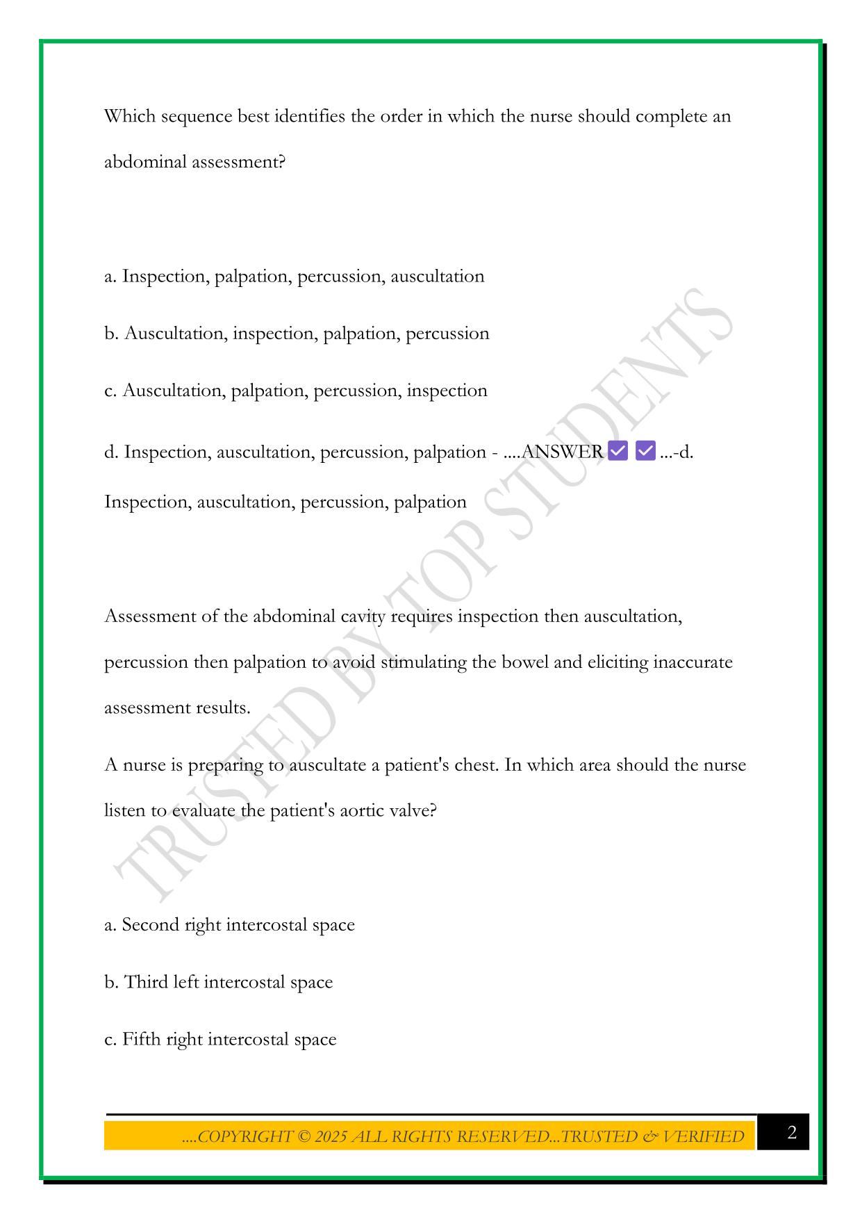 (NURS 100) ASSESSMENT 2. WCU EXAM 2025 QUESTIONS AND ANSWERS