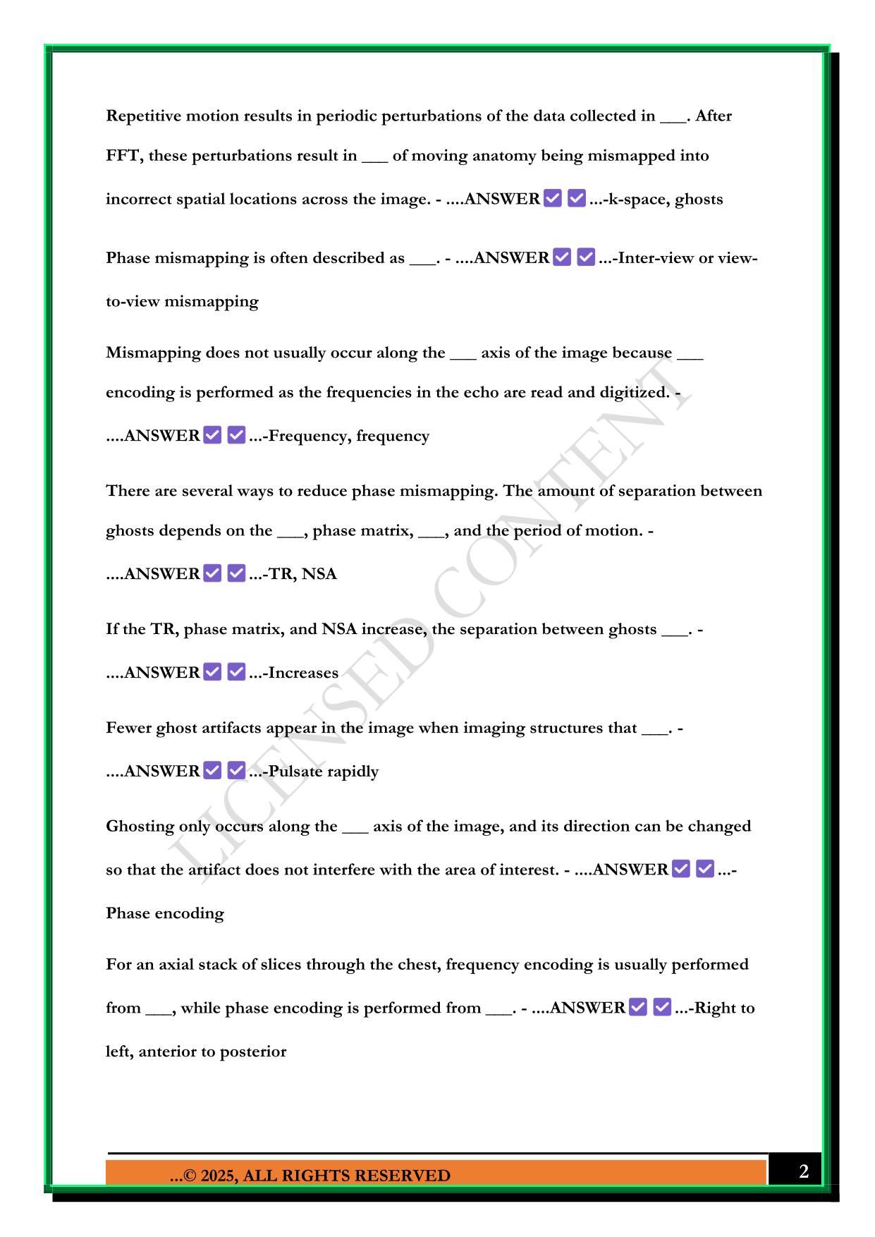MRI IN PRACTICE CHAPTER 8: ARTIFACTS EXAM 2025 QUESTIONS AND ANSWERS