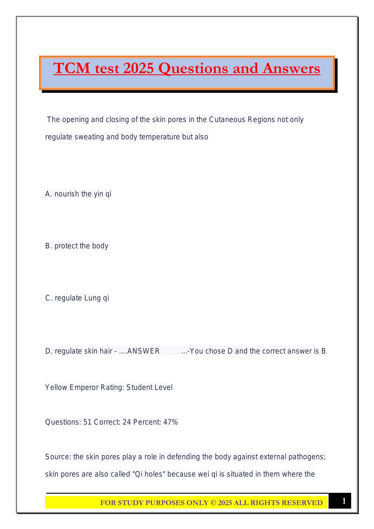 TCM test 2025 Questions and Answers