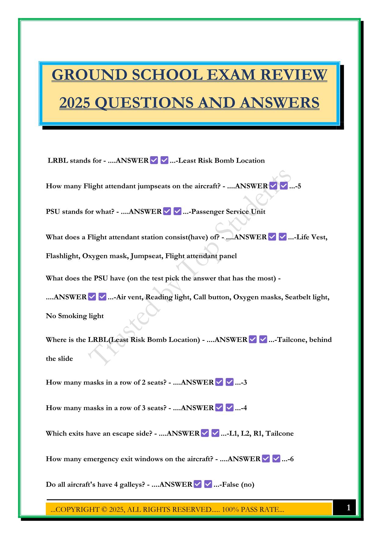 GROUND SCHOOL EXAM REVIEW 2025 QUESTIONS AND ANSWERS