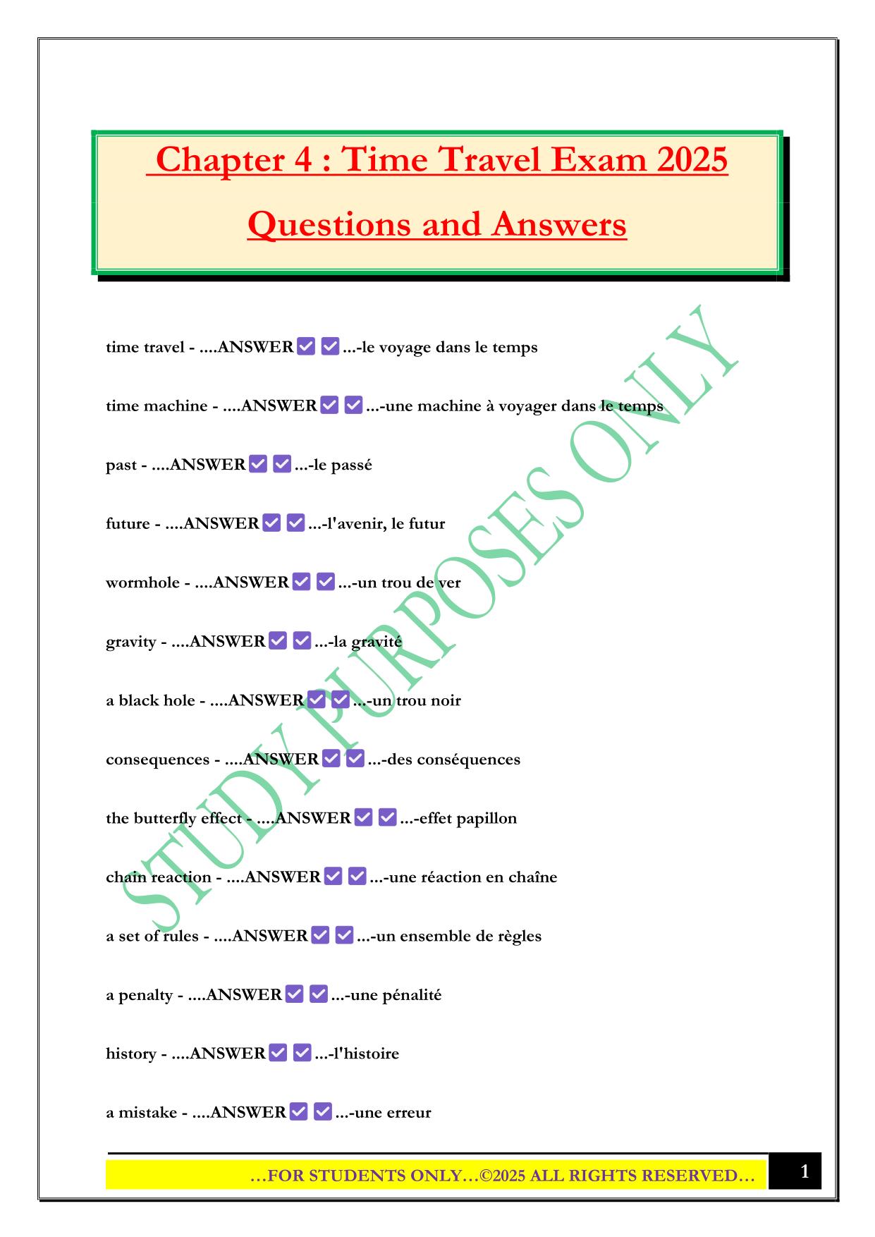 Chapter 4 : Time Travel Exam 2025 Questions and Answers