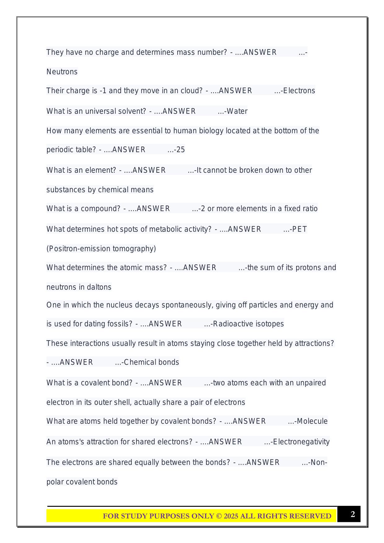 Biology 121 Test Review ( Chapters 1-5) 2025 Questions and Answers