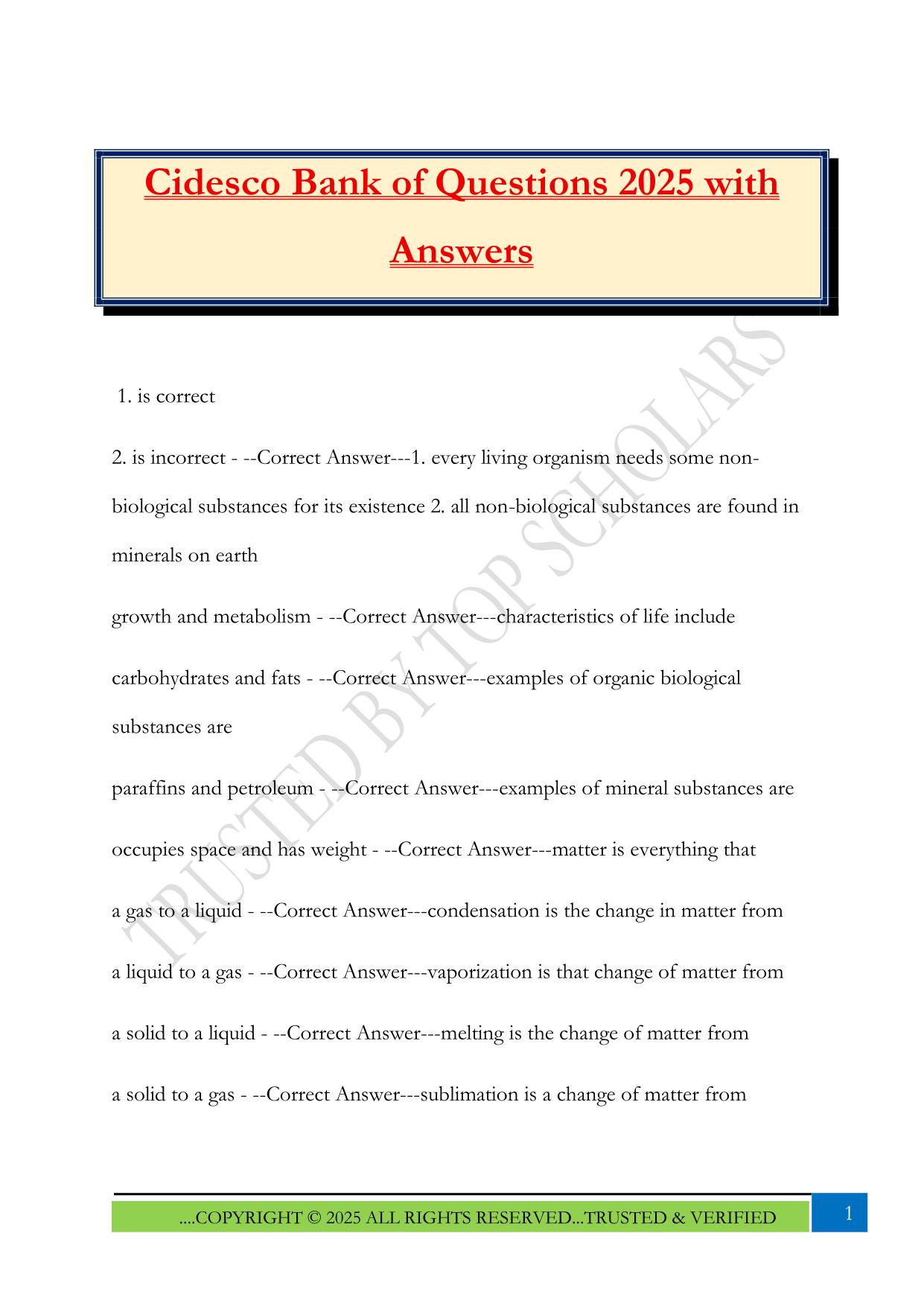 Cidesco Bank of Questions 2025 with Answers