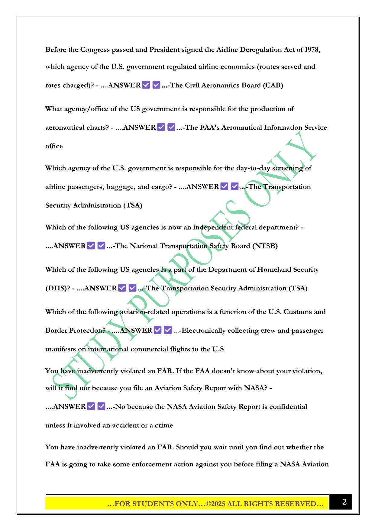 Aviation Law Final Exam 2025 Questions and Answers