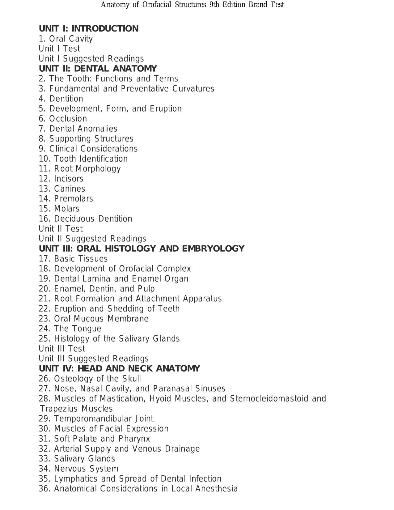 TEST iiBANK iiFor iiAnatomy iiof iiOrofacial iiStructures ii 9th iiEdition iiby iiRichard iiW. iiBrand; iiDonald iiE. iiIsselhard, iiChapters ii1 ii- ii36 ii| iiComplete