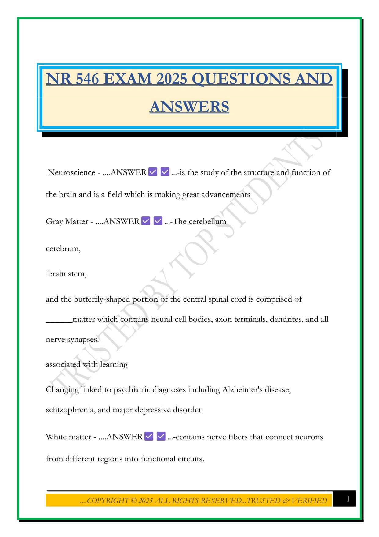 NR 546 EXAM 2025 QUESTIONS AND ANSWERS