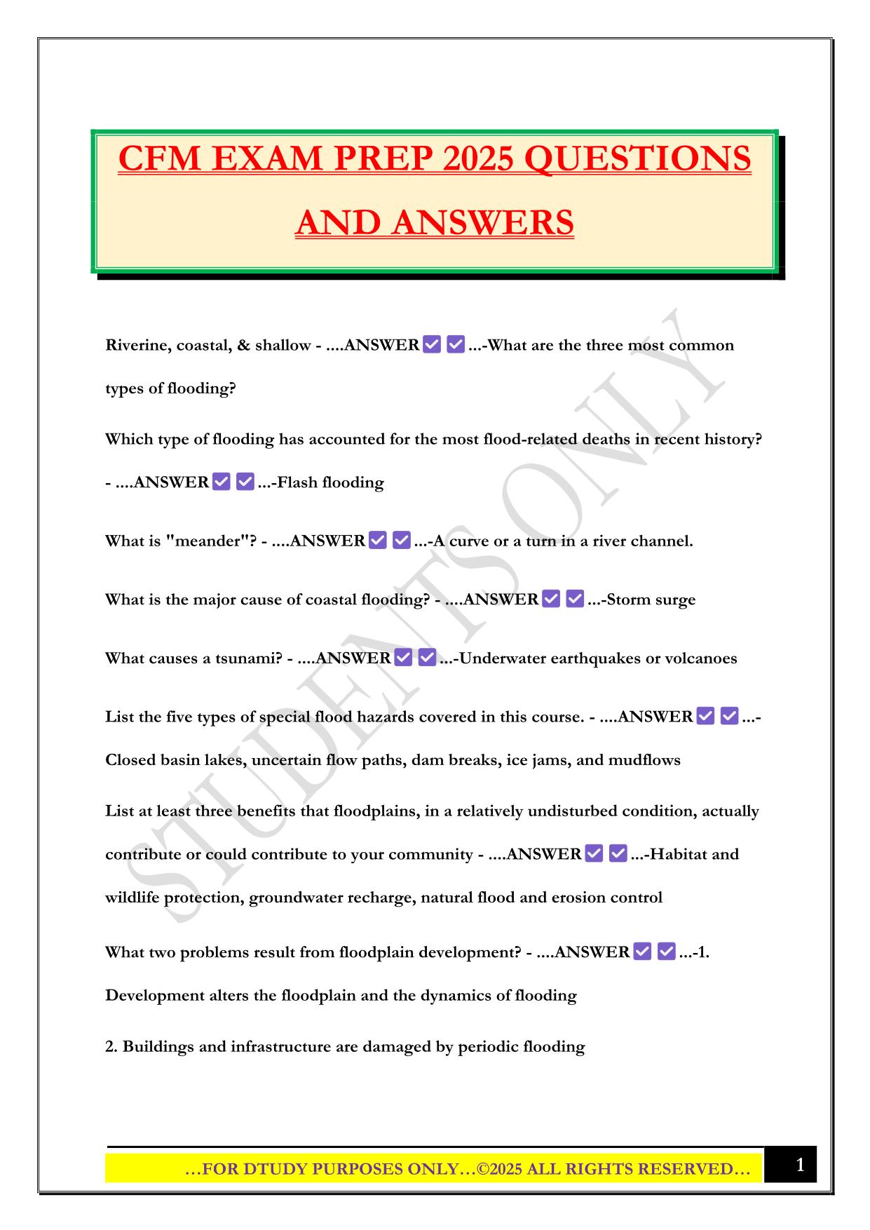 CFM EXAM PREP 2025 QUESTIONS AND ANSWERS