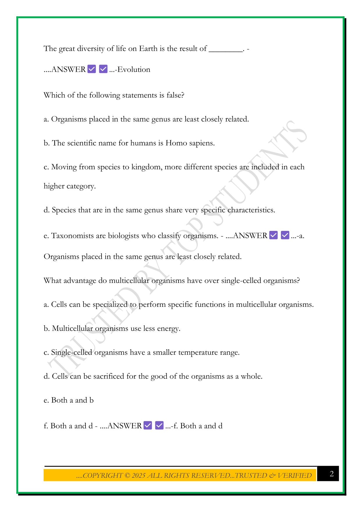 BIO 100 COGBOOKS 1 EXAM 2025 QUESTIONS AND ANSWERS