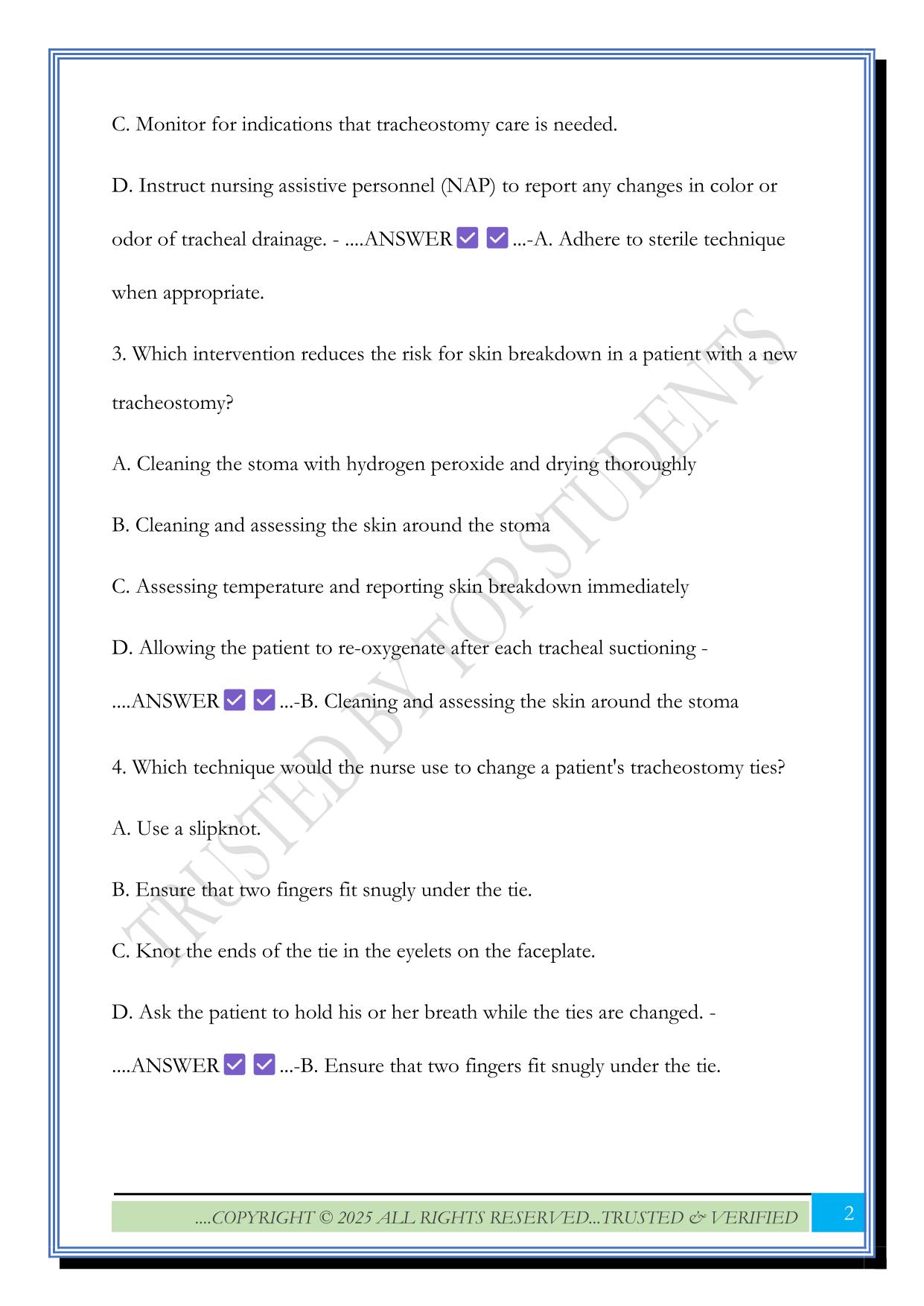 Elsevier: Respiratory Care and Suctioning Exam 2025 Questions and Answers