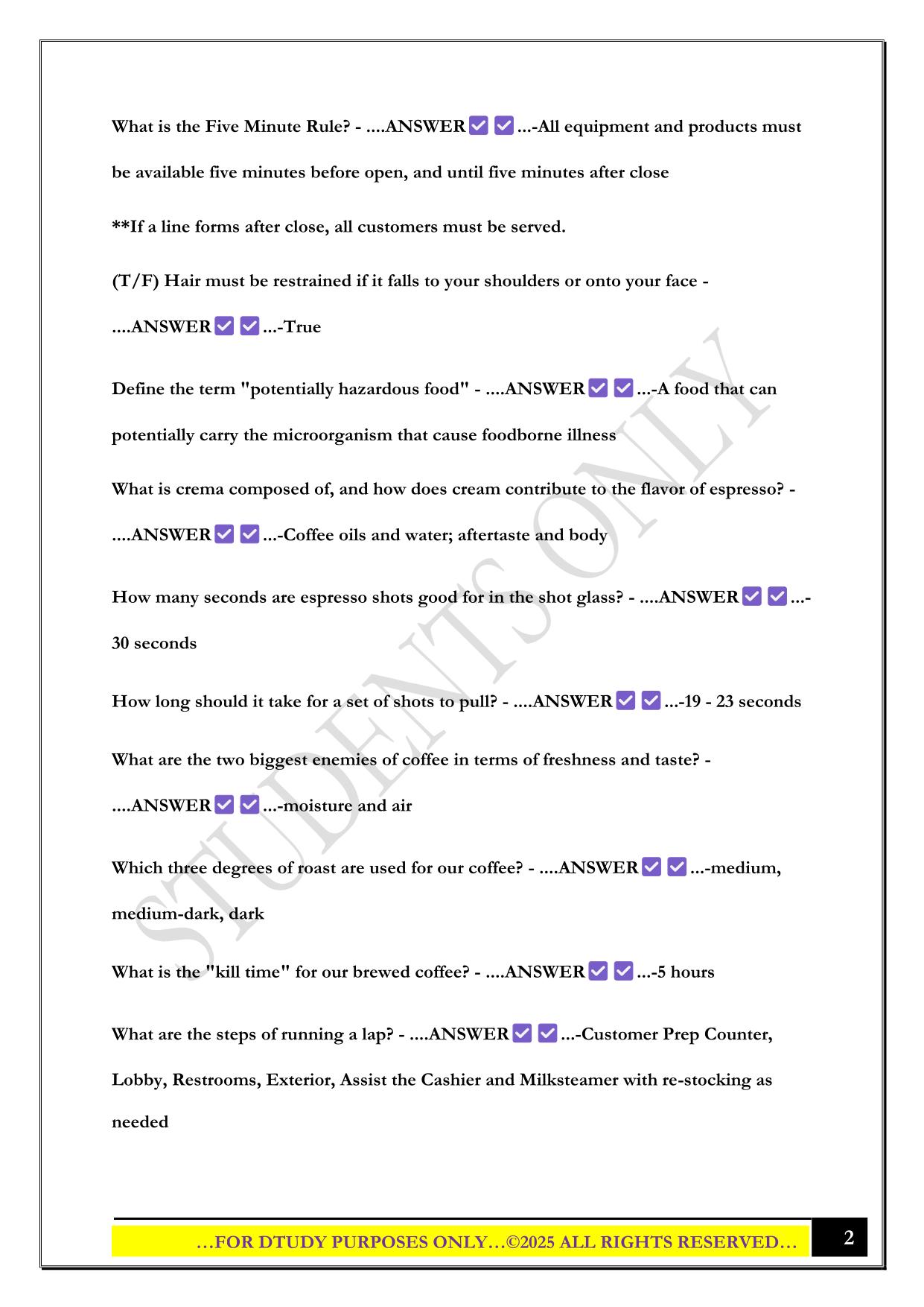 BIGGBY COFFEE EXAM 2025 QUESTIONS AND ANSWERS