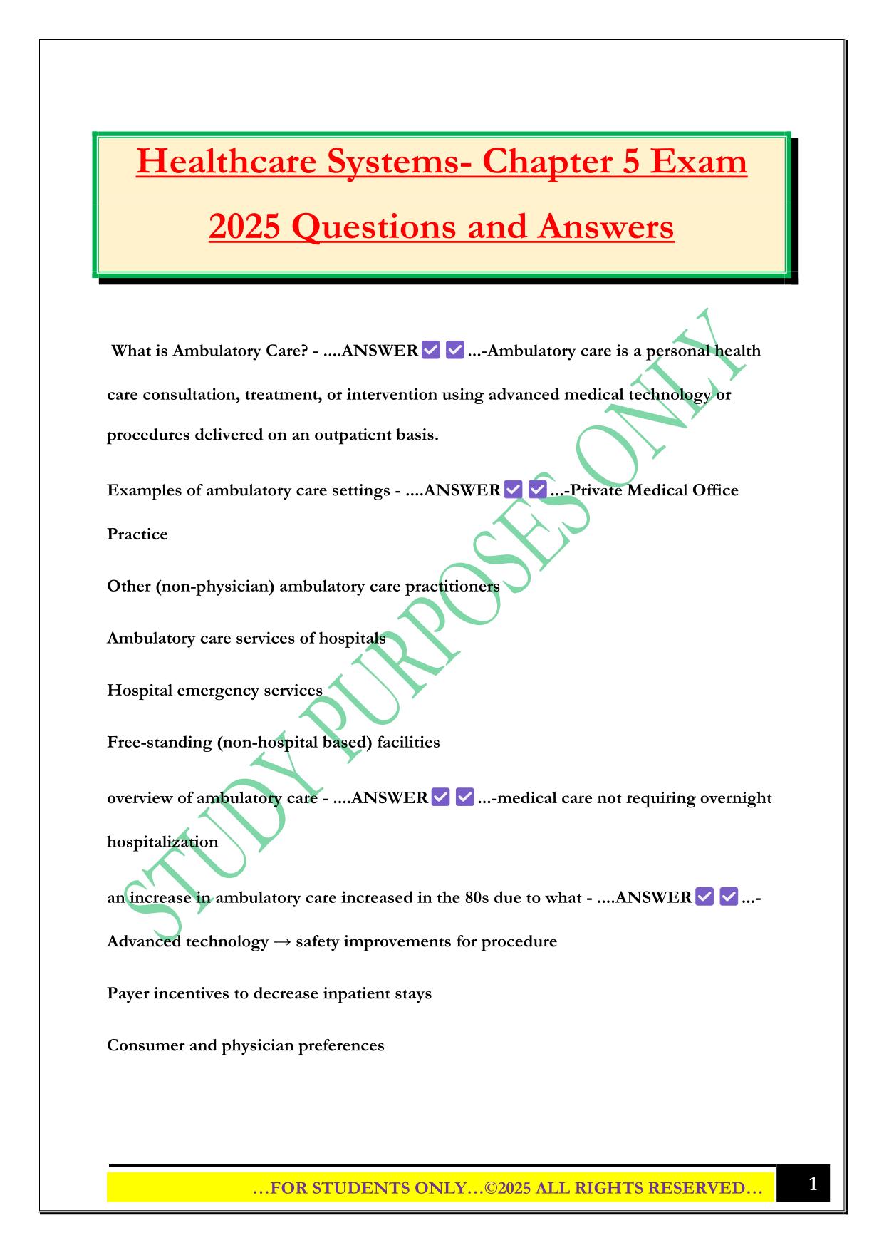 Healthcare Systems- Chapter 5 Exam 2025 Questions and Answers