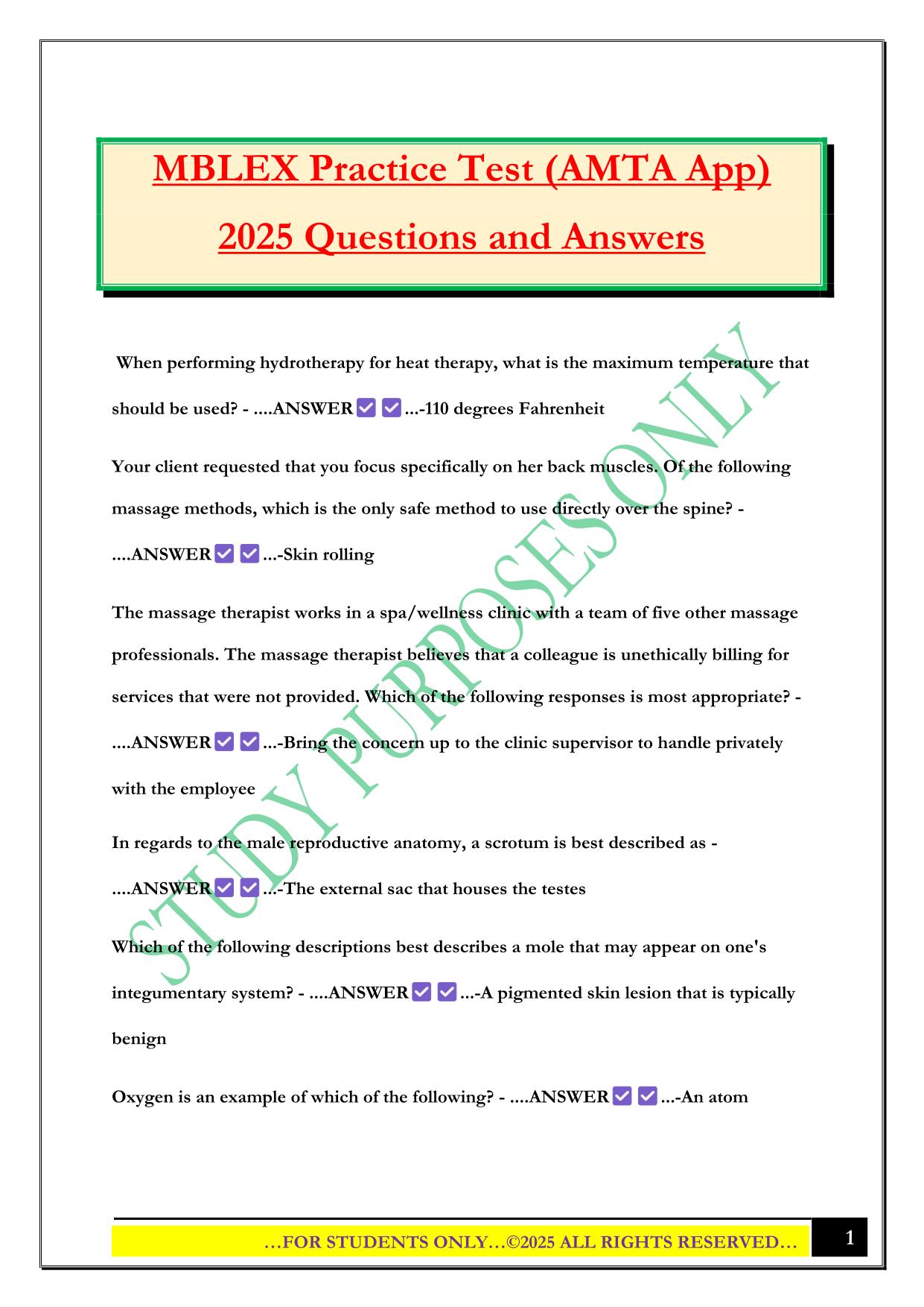 MBLEX Practice Test (AMTA App) 2025 Questions and Answers