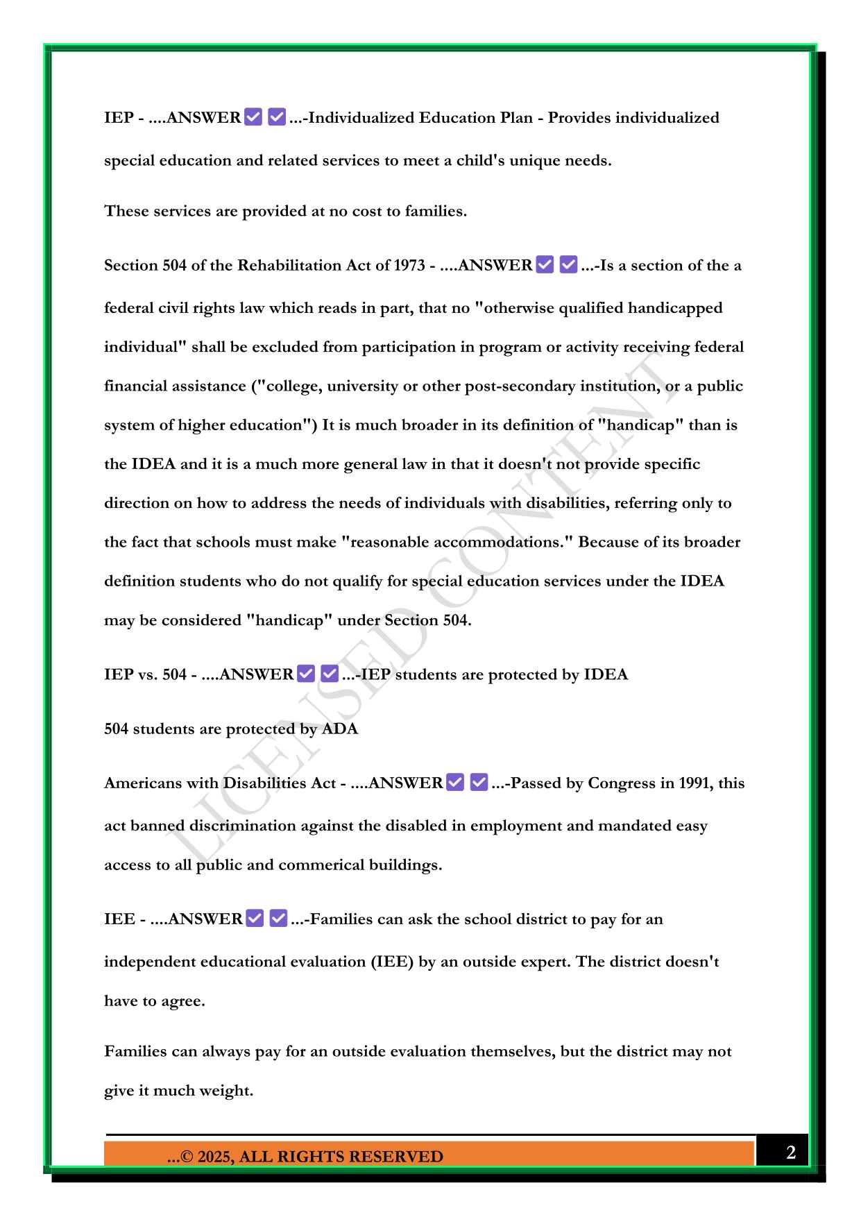 NBPTS - EXCEPTIONAL NEEDS SPECIALIST EXAM 2025 QUESTIONS AND ANSWERS
