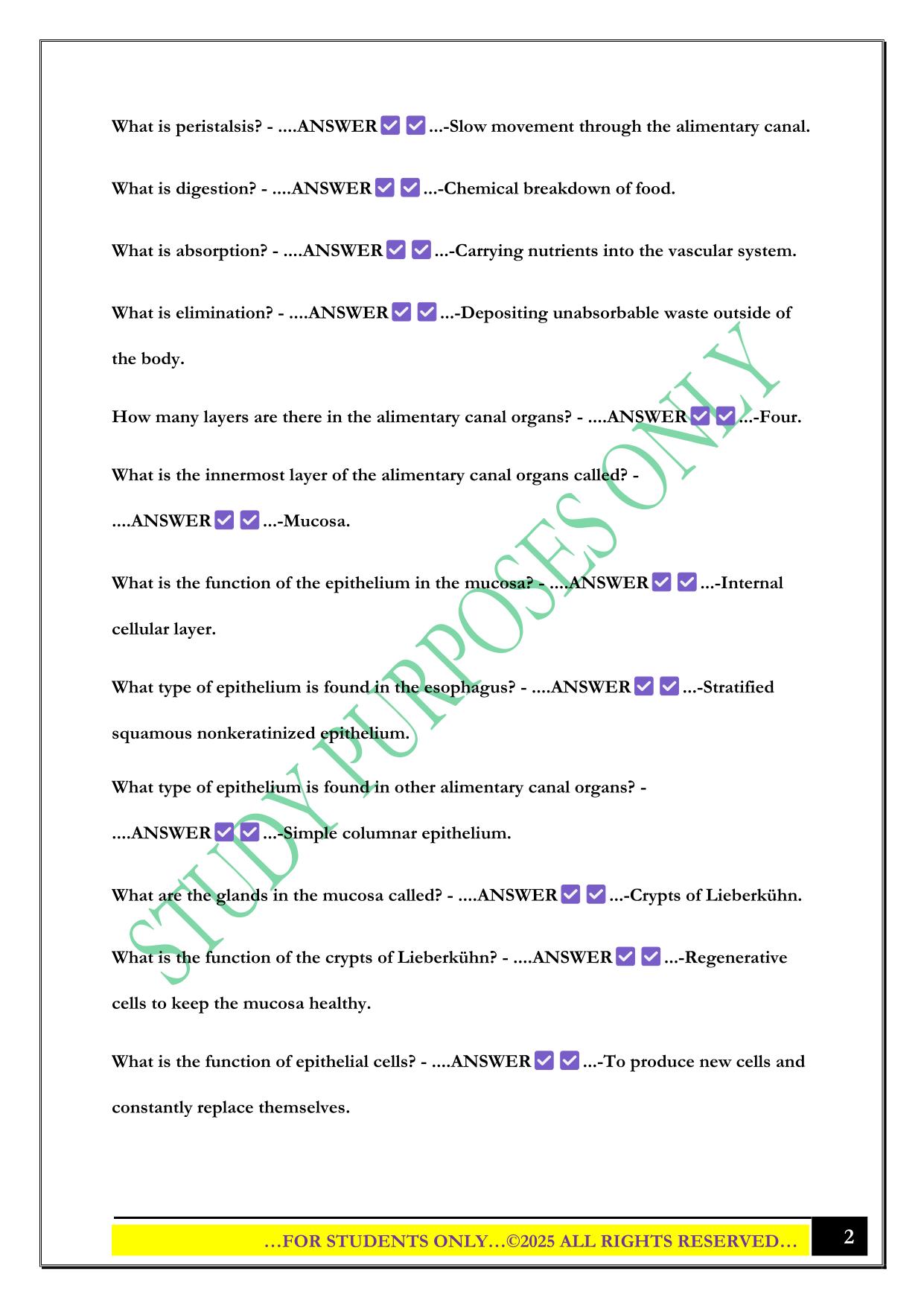WUCO Anatomy Digestive systems Exam 2025 Questions and Answers