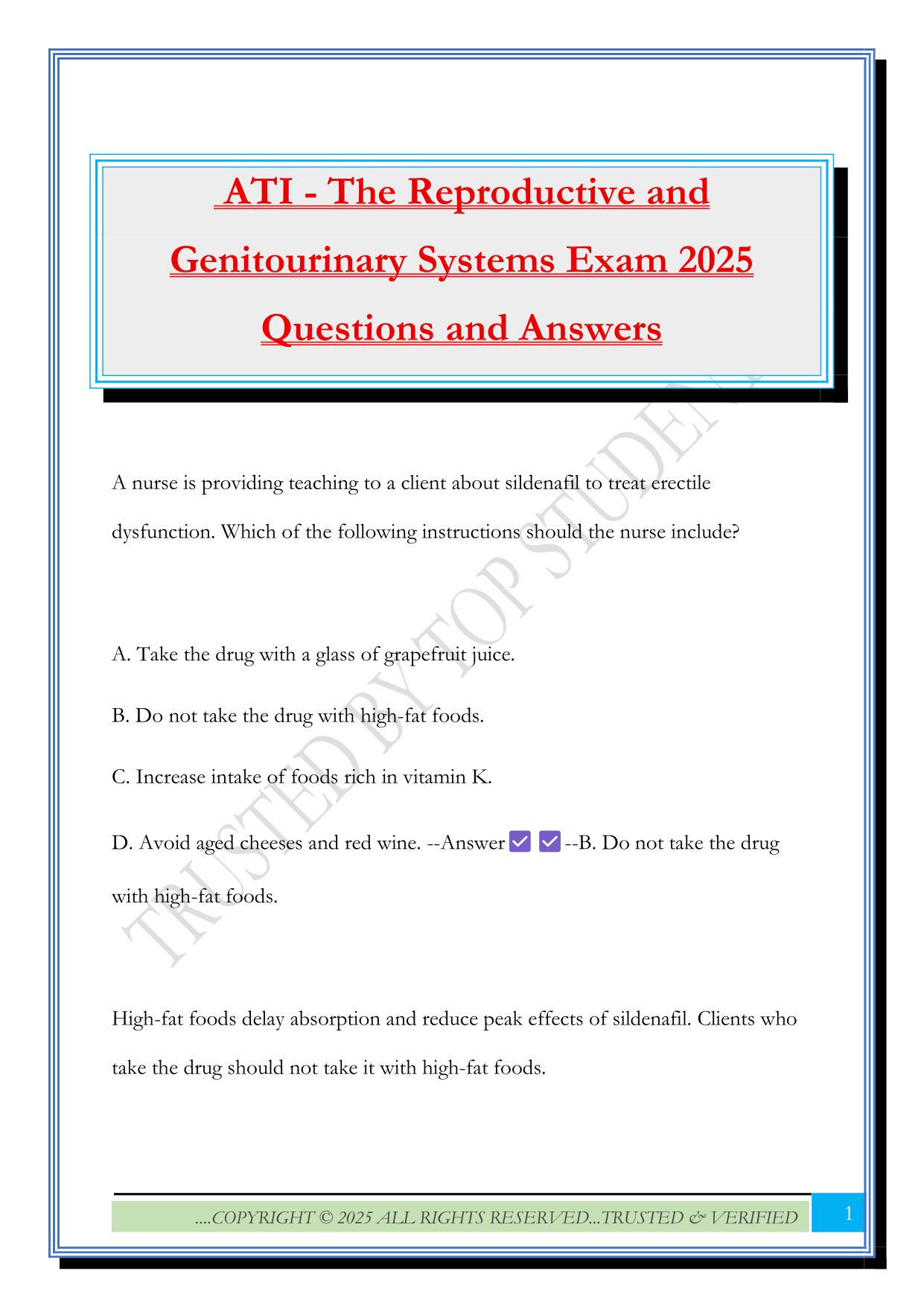 ATI - The Reproductive and Genitourinary Systems Exam 2025 Questions and Answers